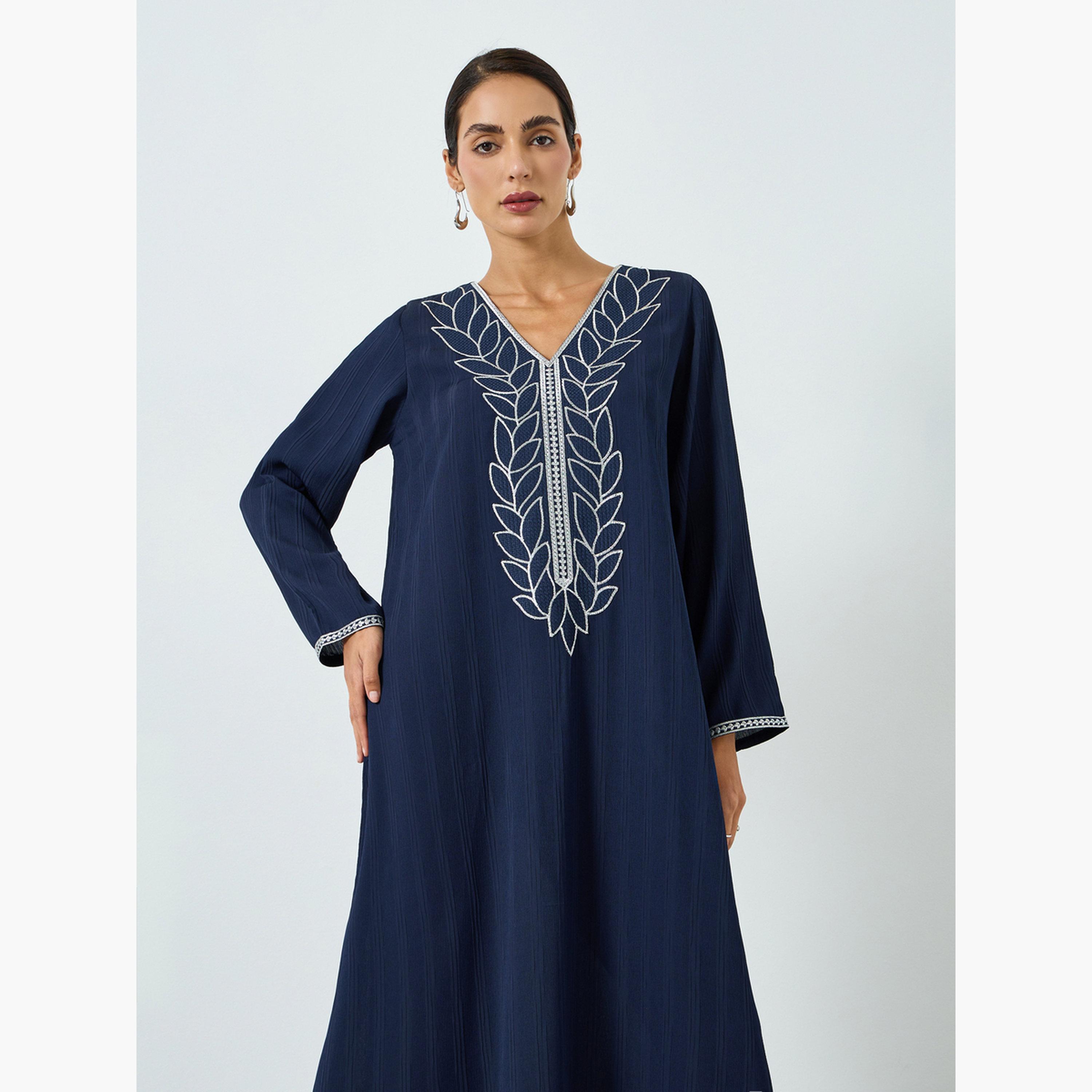 جلابية مطرزة بحافة واسعة للنساء-women-arabicclothing-jalabiyas-image-2