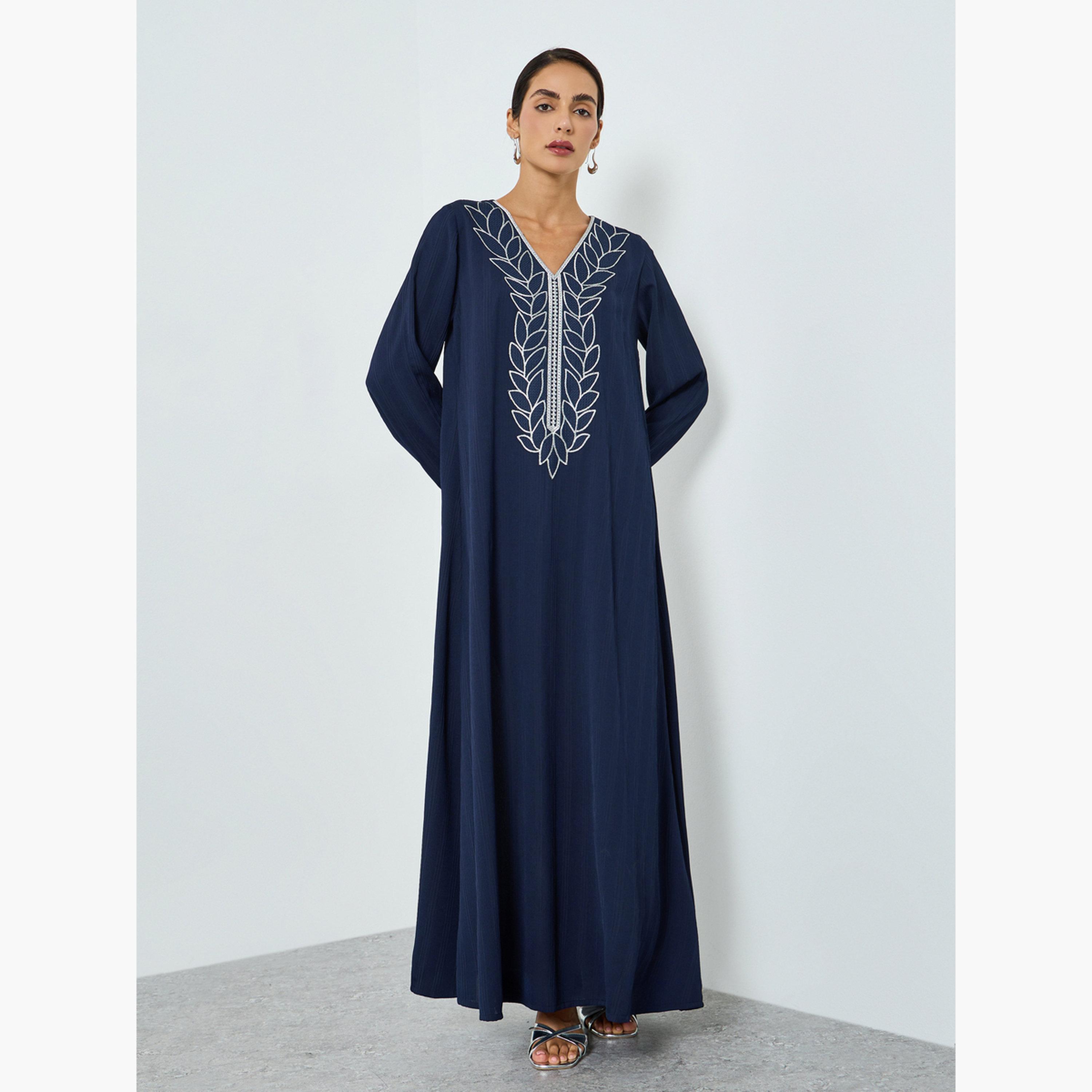 جلابية مطرزة بحافة واسعة للنساء-women-arabicclothing-jalabiyas-image-3