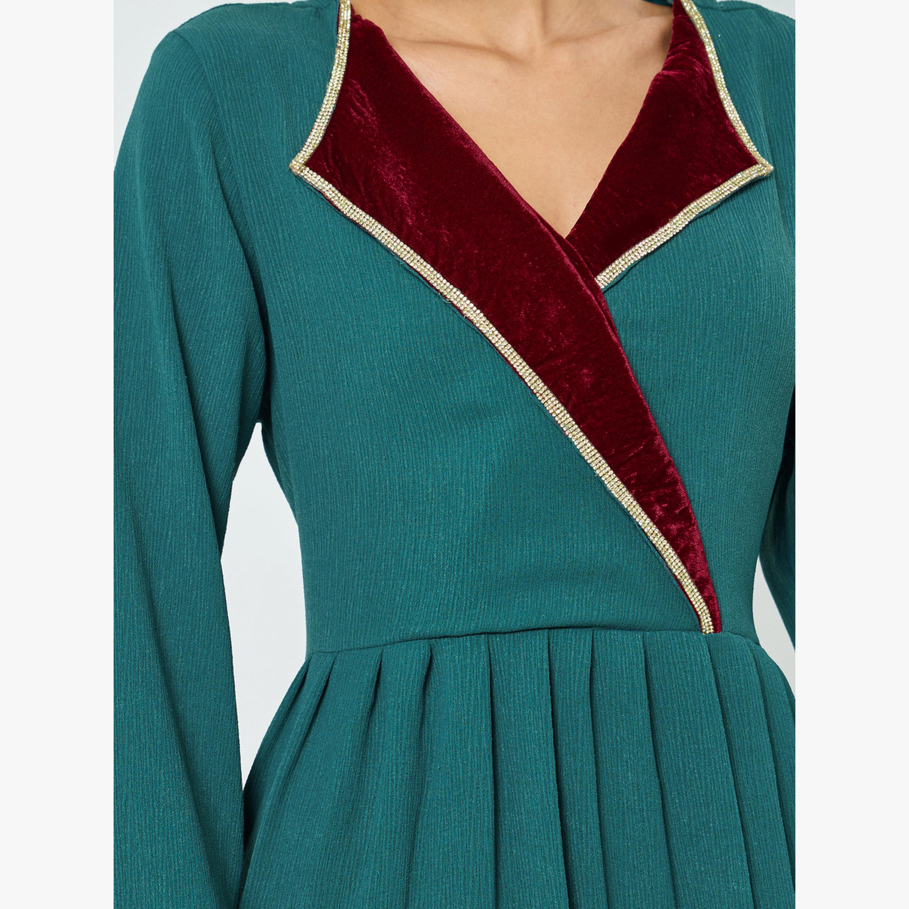 Maxim Creation Green Pleated Long Sleeve A-Line Jalabiya-women-arabicclothing-jalabiyas-image-5