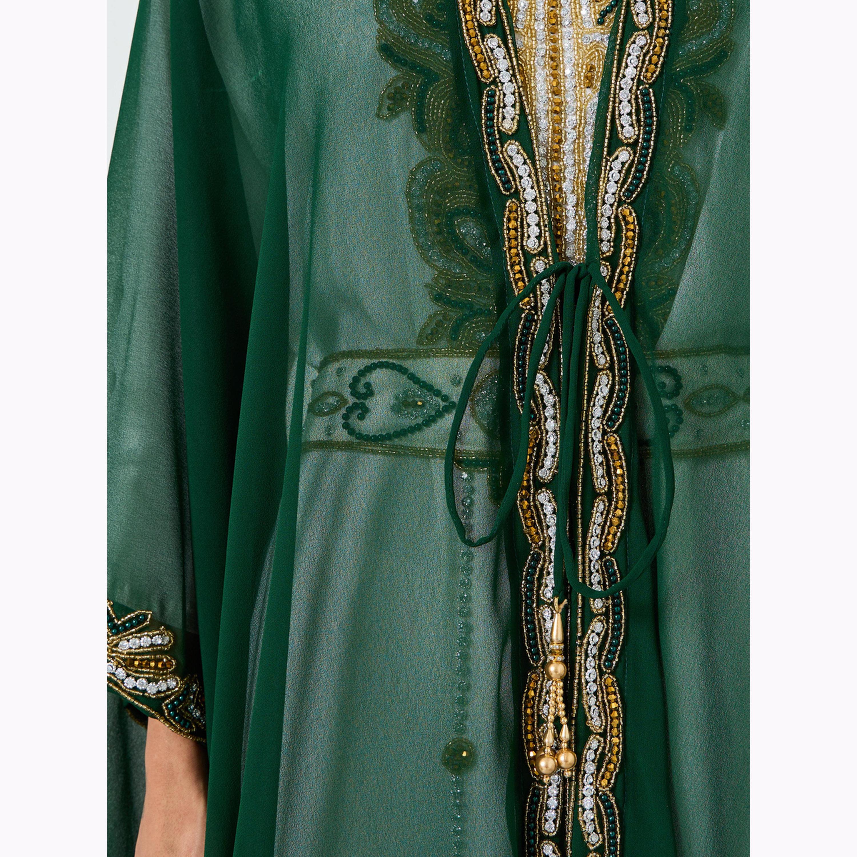 Maxim Creation X Styli Green Beaded Hand Embroidery Kaftan with  Inner Maxi Dress-women-arabicclothing-kaftan-image-6