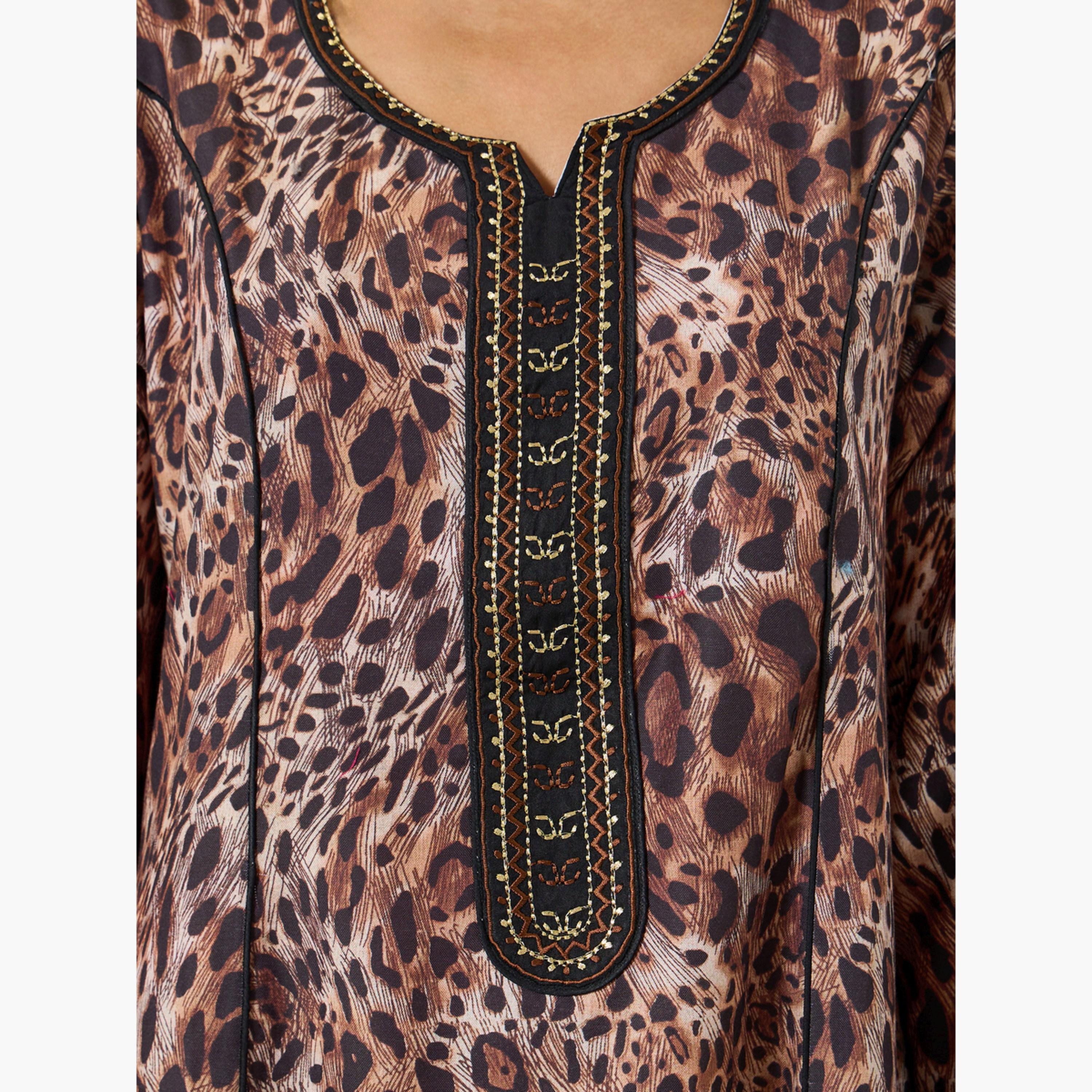 جلابية مطرزة بطبعة جلد الفهد وحافة واسعة للنساء-women-arabicclothing-jalabiyas-image-4