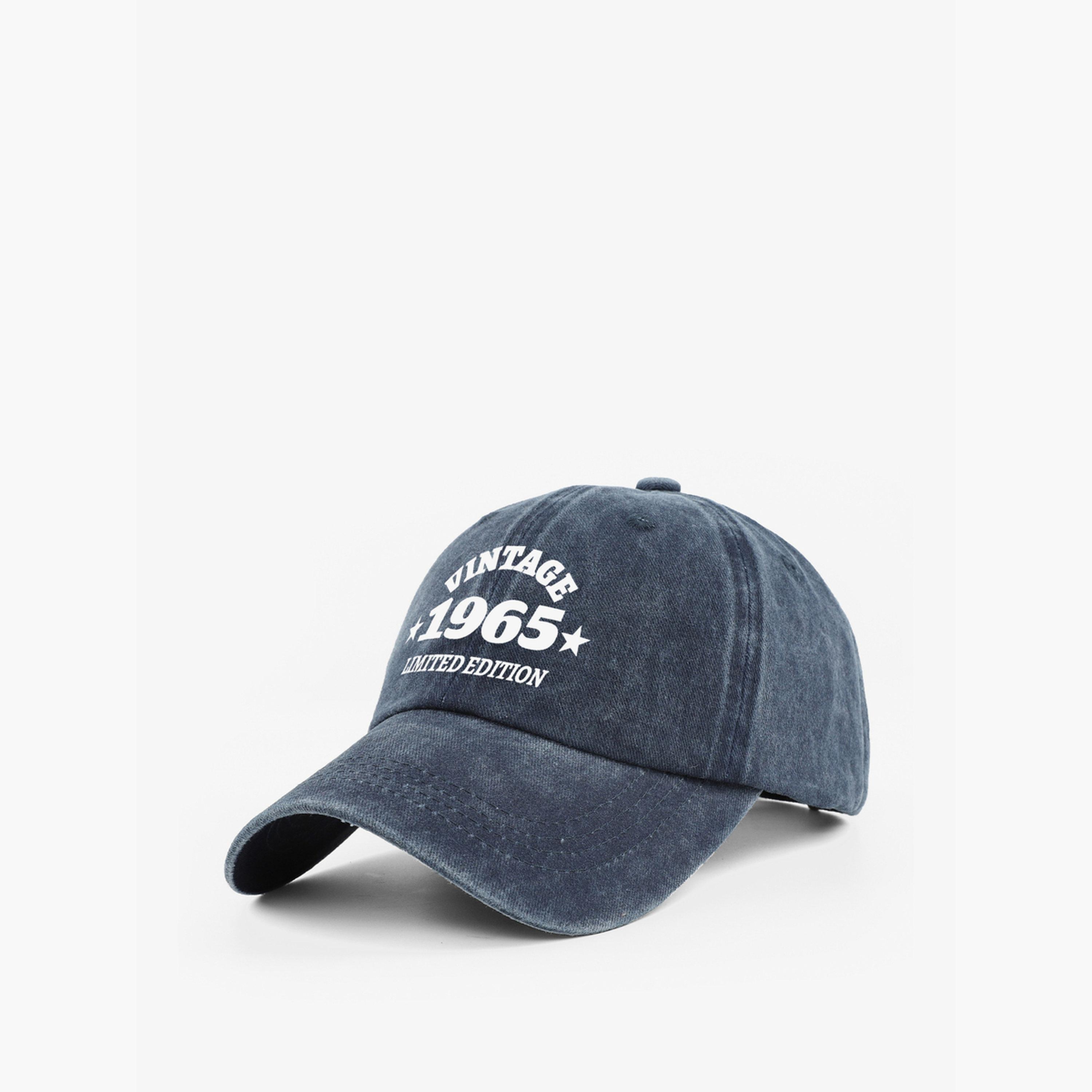 Take Two Navy Blue Slogan Print Baseball Cap-men-caps-image-1