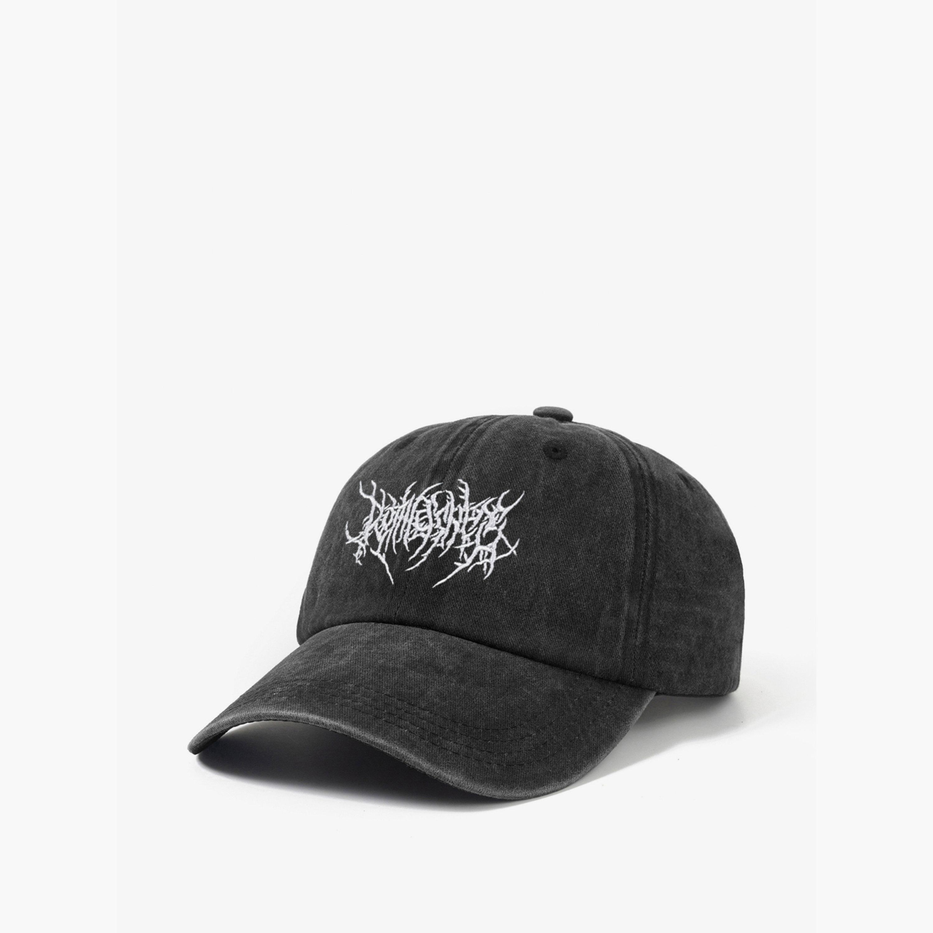 Take Two Grey Washed Embroidered Baseball Cap-men-caps-image-1