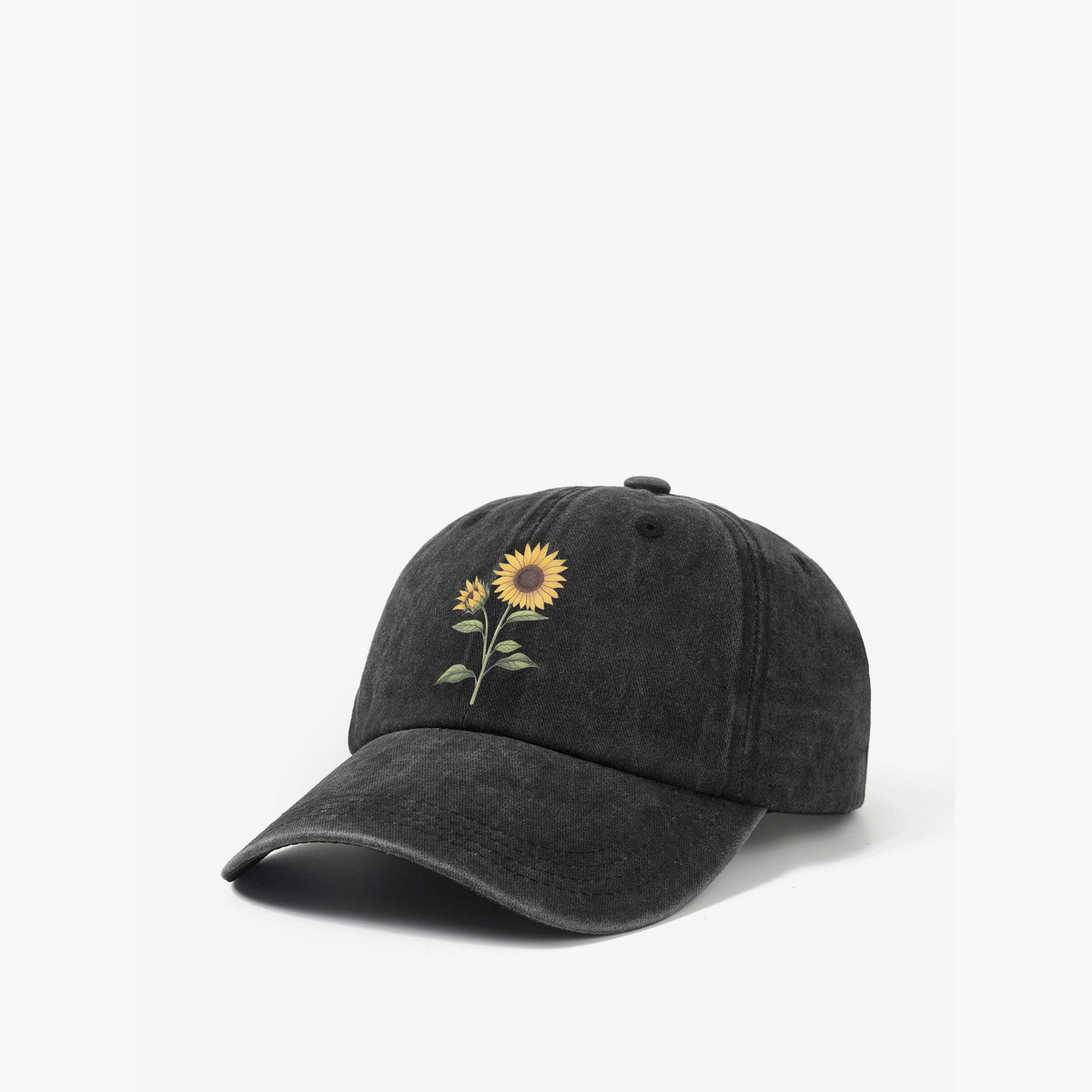 تيك تو - قبعة بيسبول سوداء ببطبعة عباد الشمس-women-clothingaccessories-capsandhats-image-1