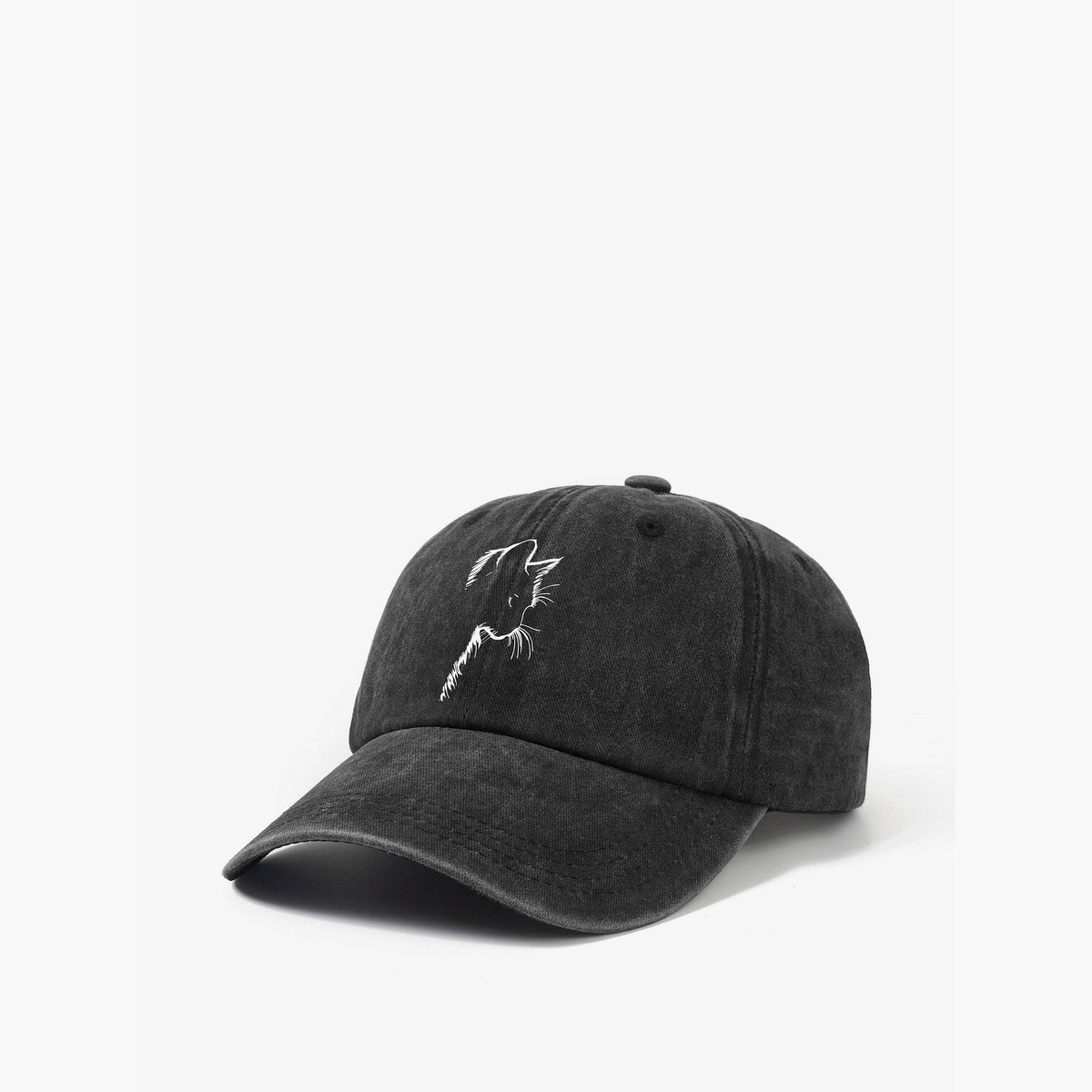 Take Two Grey Cat Printed Baseball Cap-women-clothingaccessories-capsandhats-image-1