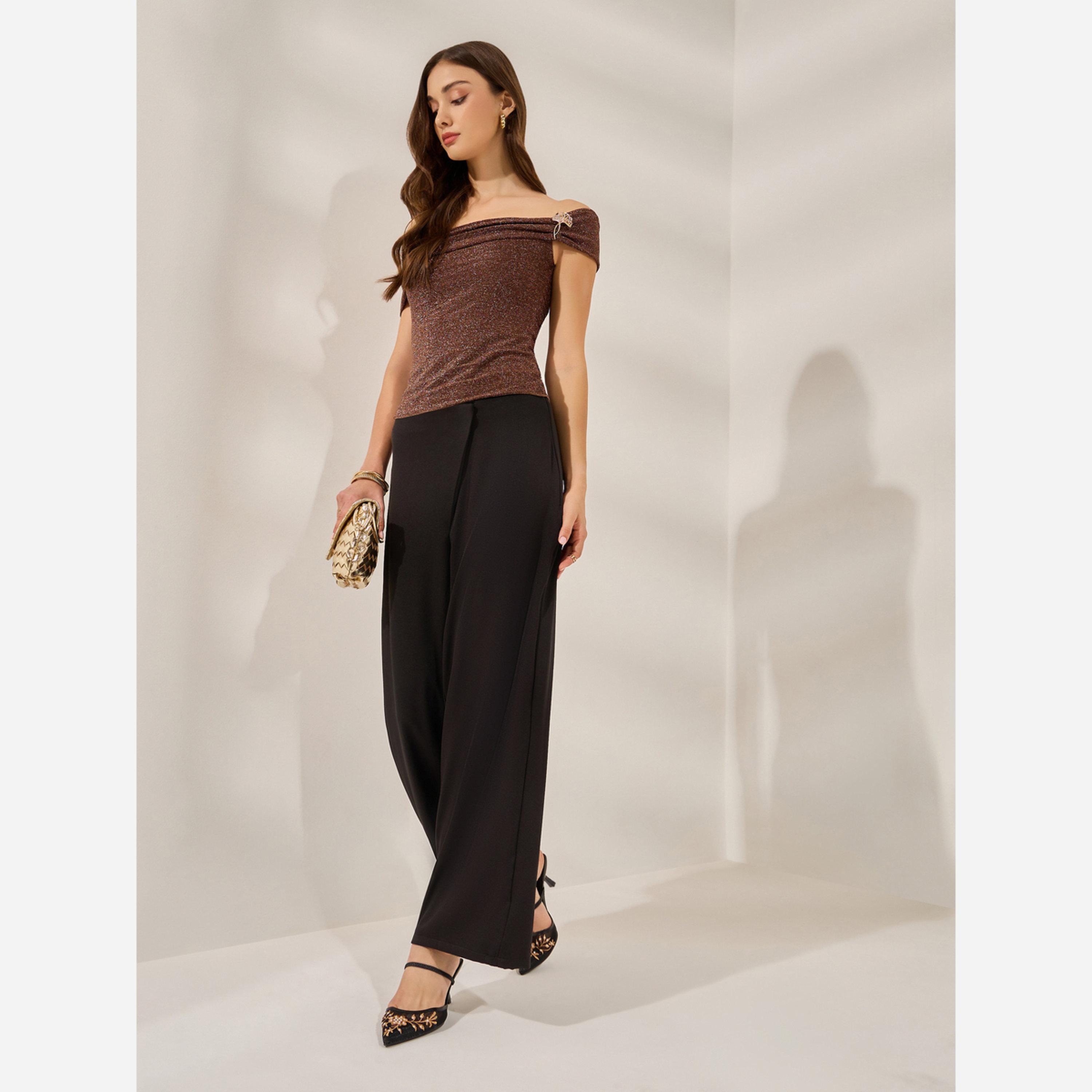 Styli Brown Shimmer Off-Shoulder Top-women-clothing-shirtsandblouses-blouses-image-3