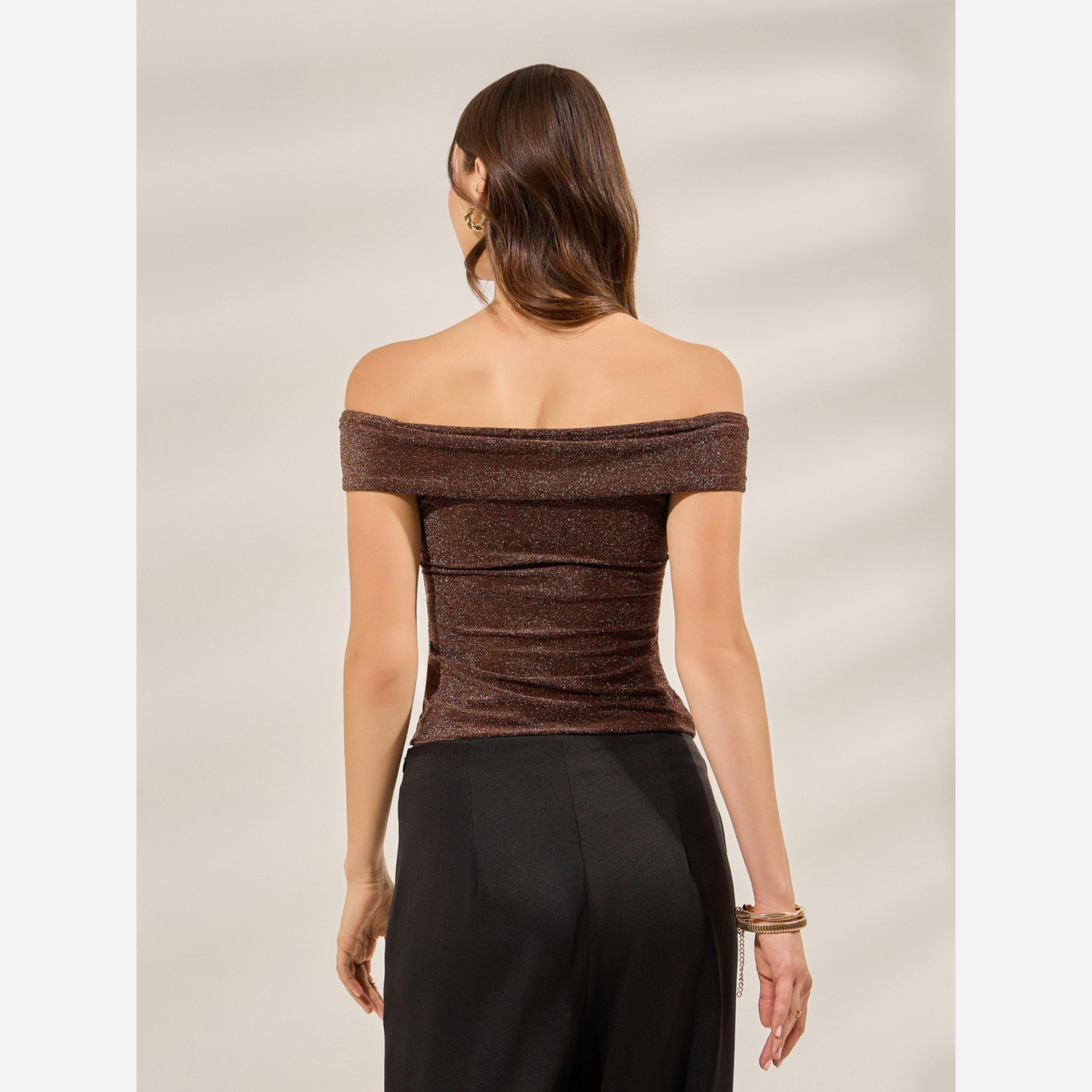 Styli Brown Shimmer Off-Shoulder Top-women-clothing-shirtsandblouses-blouses-image-5