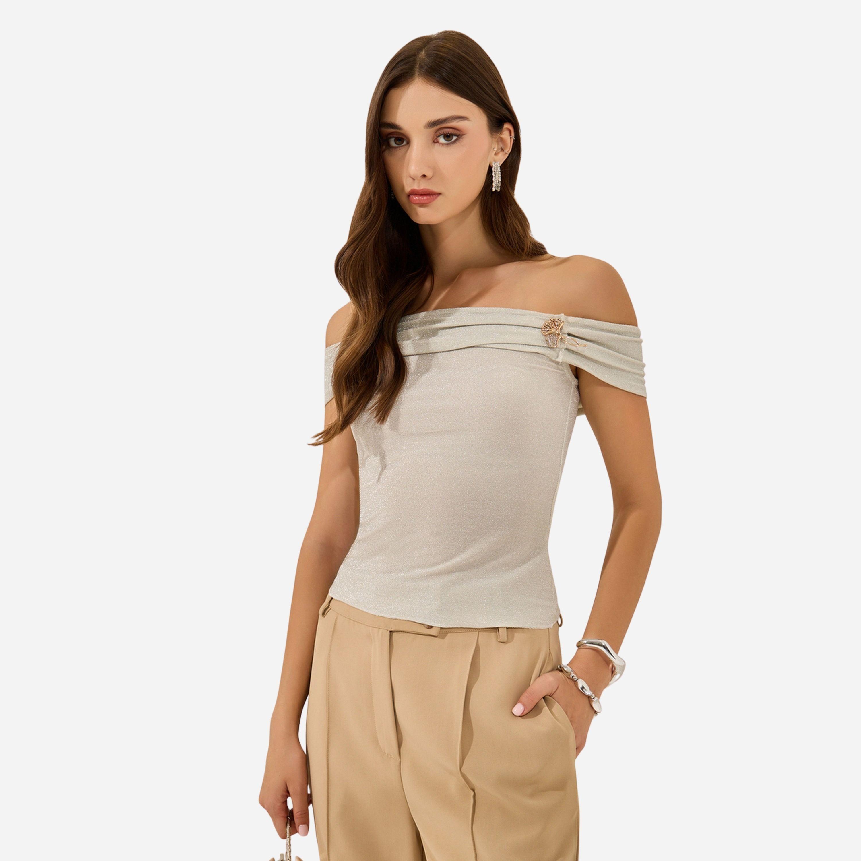 Styli Cream Shimmer Off-Shoulder Top-women-clothing-shirtsandblouses-blouses-image-1