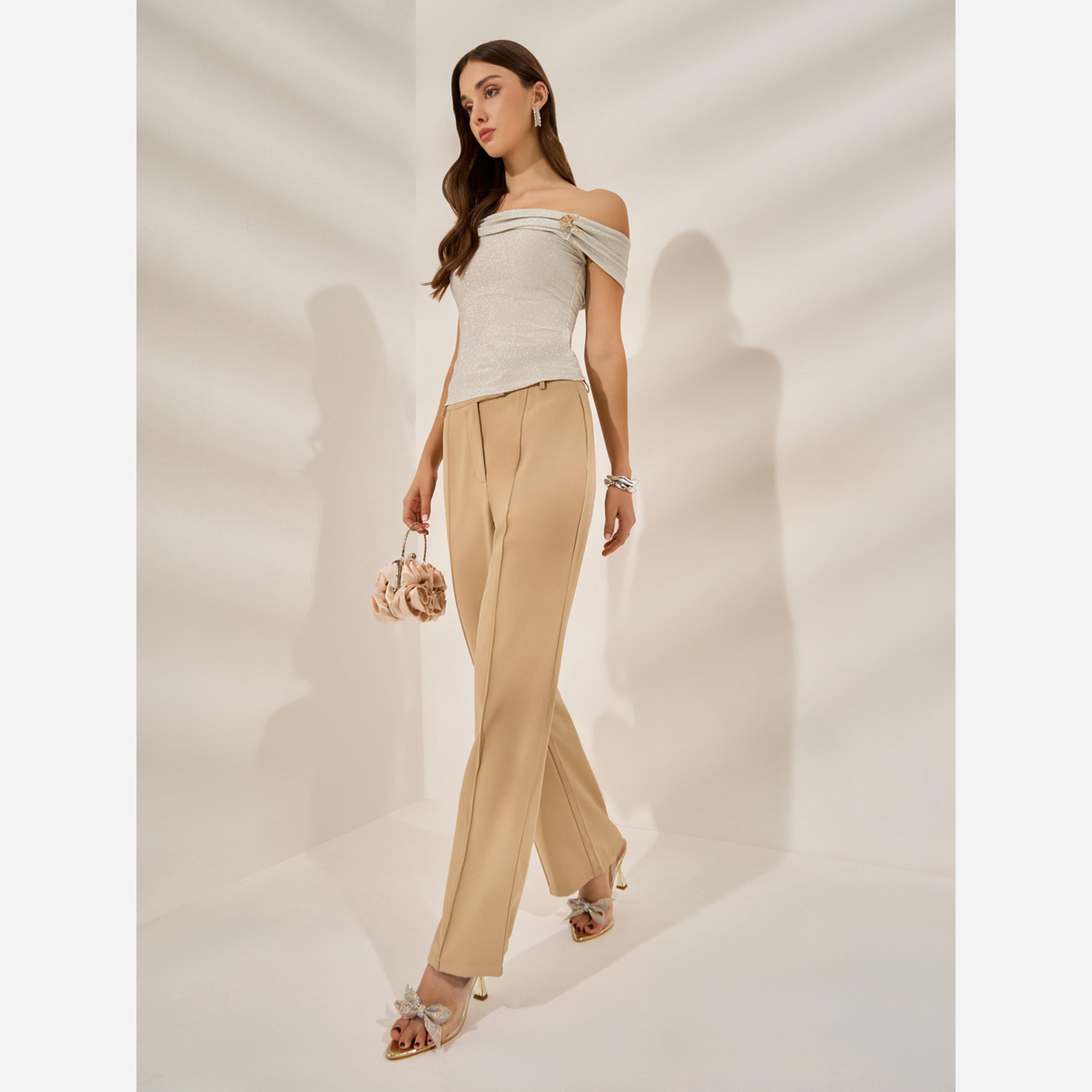 ستايلي - بلوزة لون كريمي لانع مكشوفة الكتفين-women-clothing-shirtsandblouses-blouses-image-3