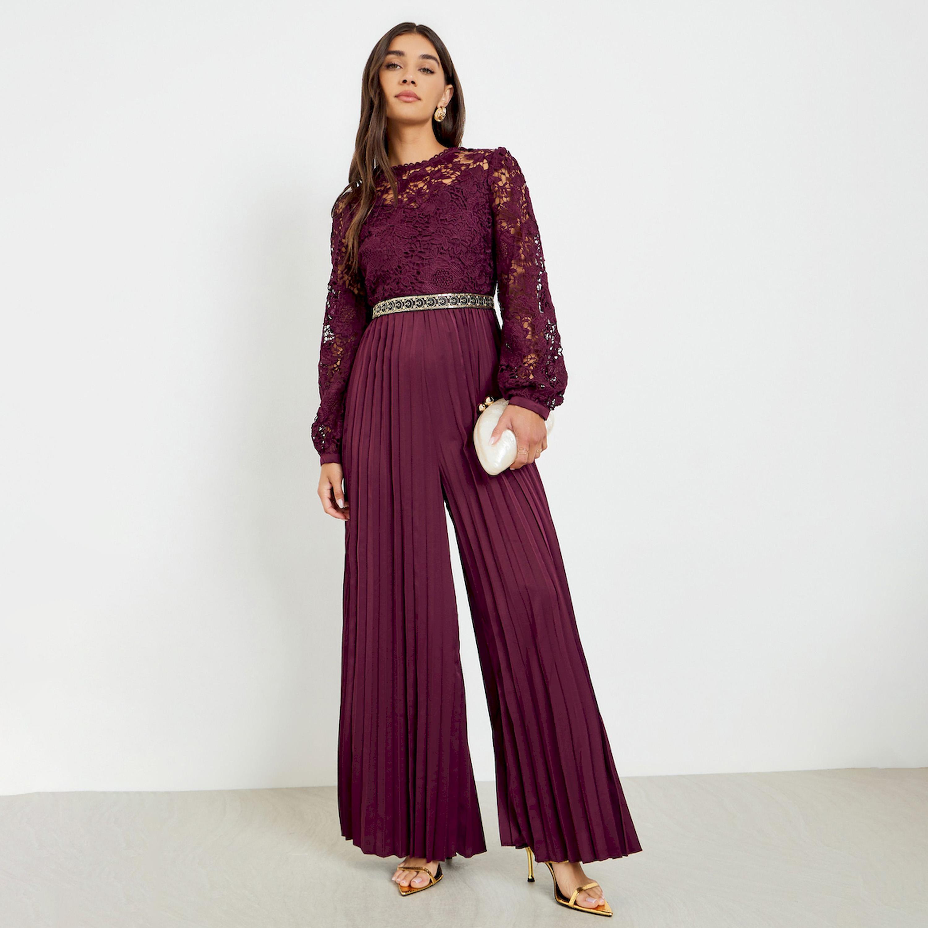 جمبسوت دانتيل بكسرات وأرجل واسعة-women-clothing-jumpsuits-image-1