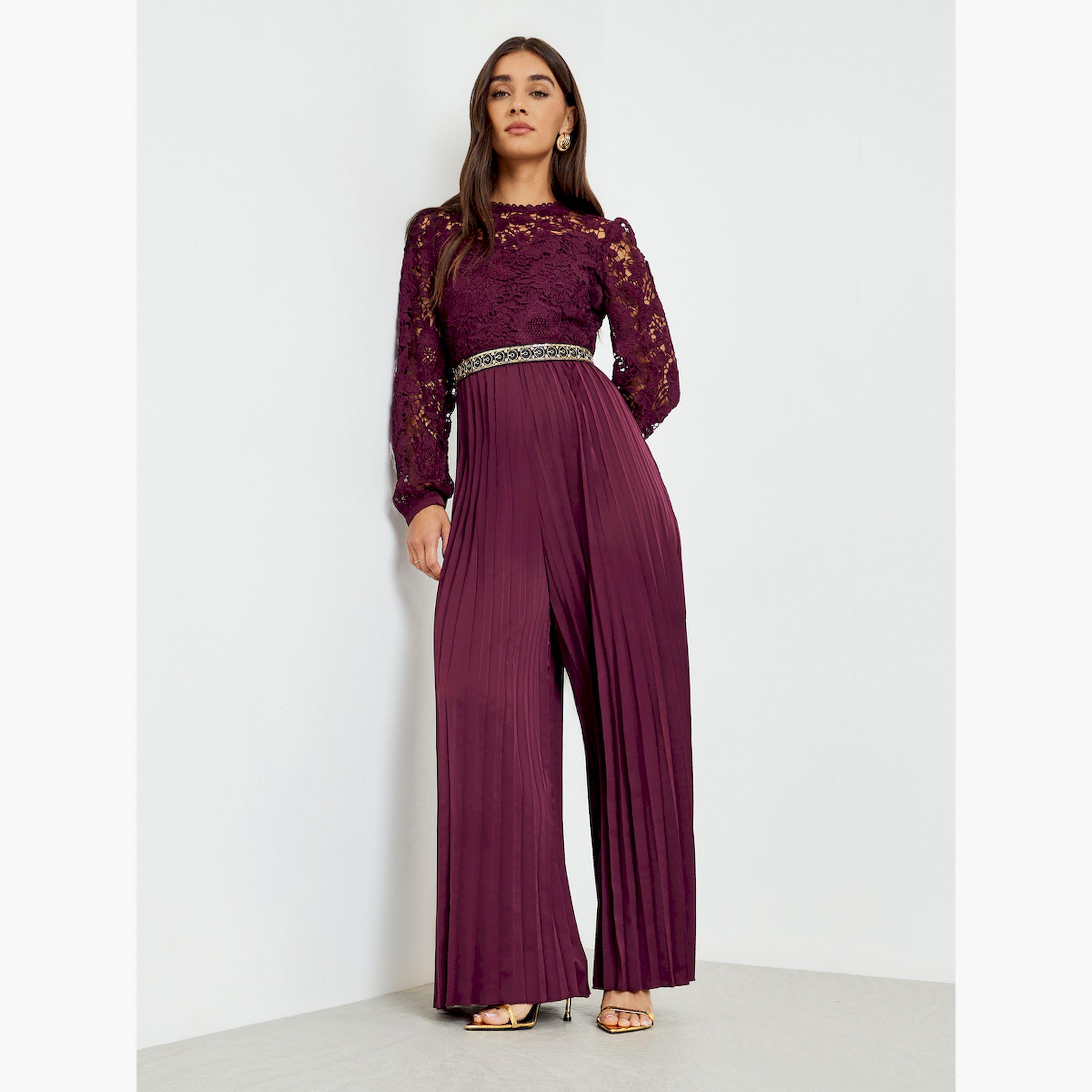 Styli Women Lace Pleated Wide Leg Jumpsuit-women-clothing-jumpsuits-image-2