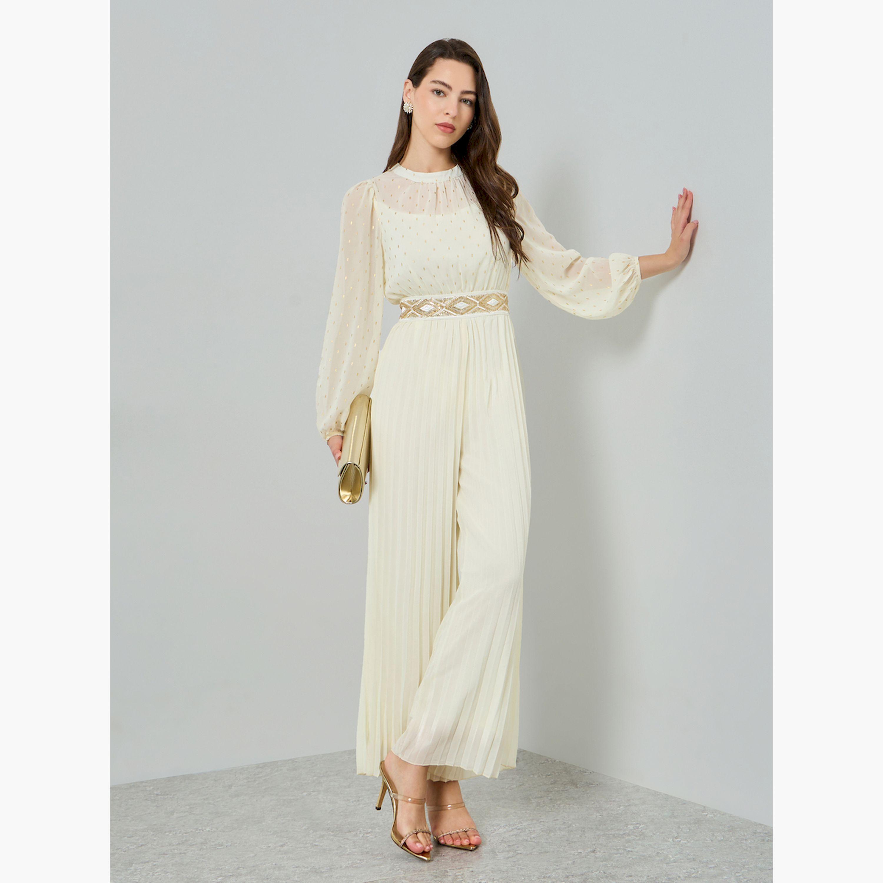 جمبسوت بكسرات وأرجل واسعة مع تفاصيل لوريكس-women-clothing-jumpsuits-image-3