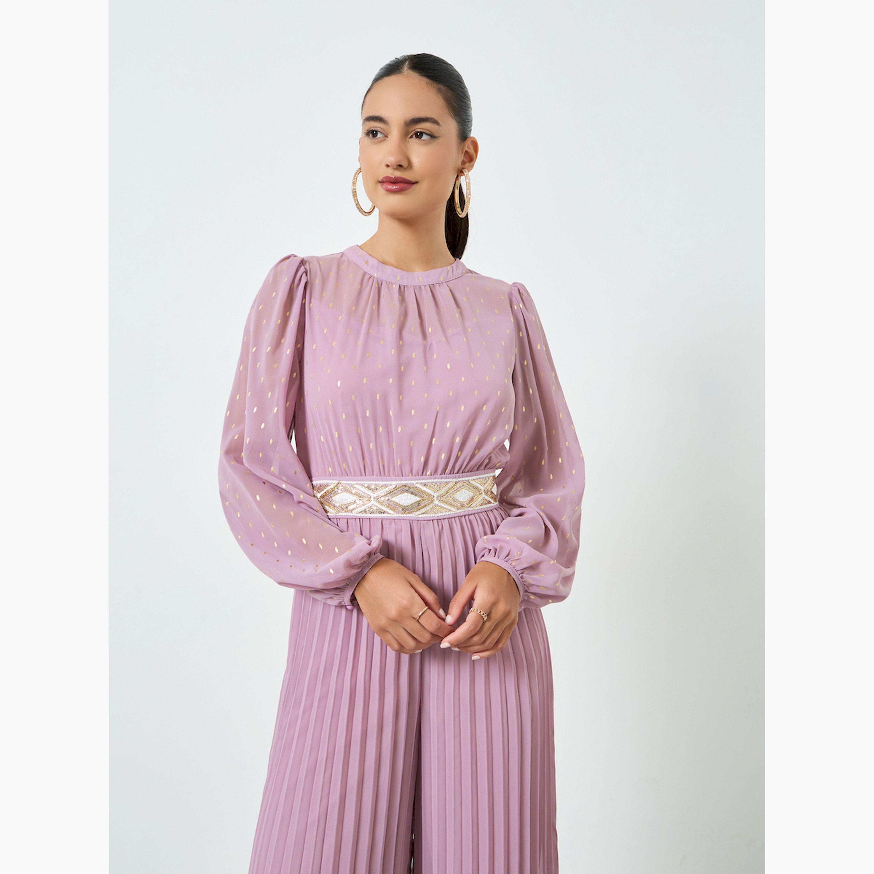 Styli Lilac Wide Leg Pleated Jumpsuit with Lurex Detail-women-clothing-jumpsuits-image-2