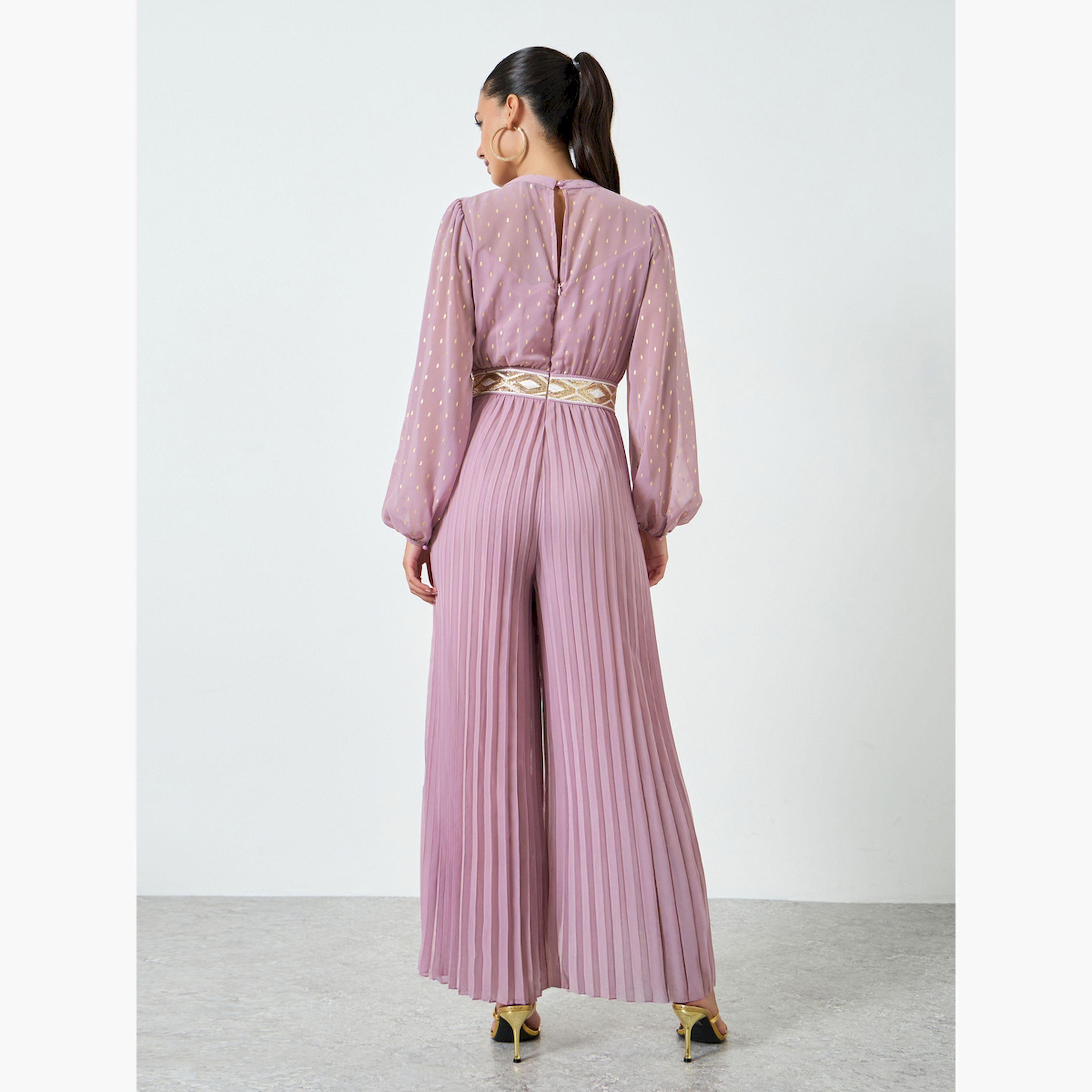 جمبسوت بكسرات وأرجل واسعة وتفاصيل لوريكس-women-clothing-jumpsuits-image-3