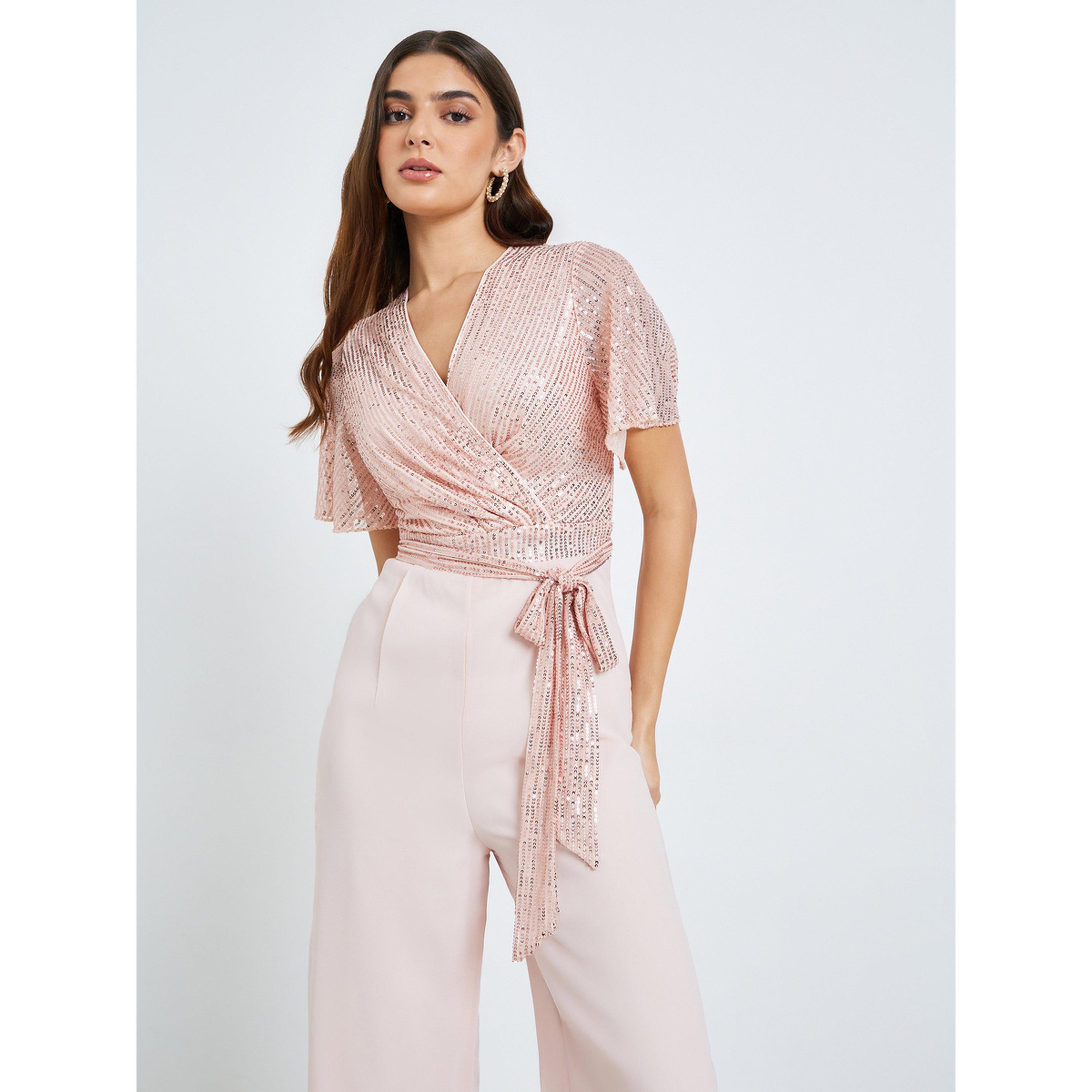 Styli Women Pink Sequin Wrap Front Jumpsuit-women-clothing-jumpsuits-image-2