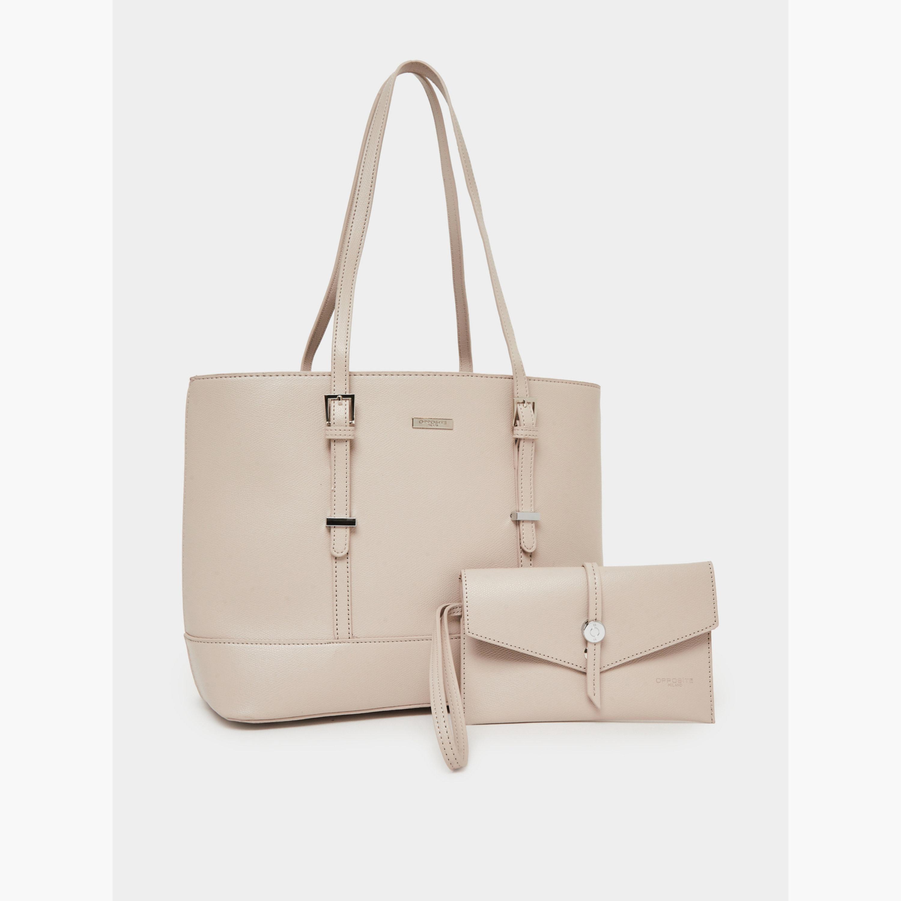 Styli Beige Belted Tote Bag with Wallet Set-women-bagsandwallets-handbags-image-1