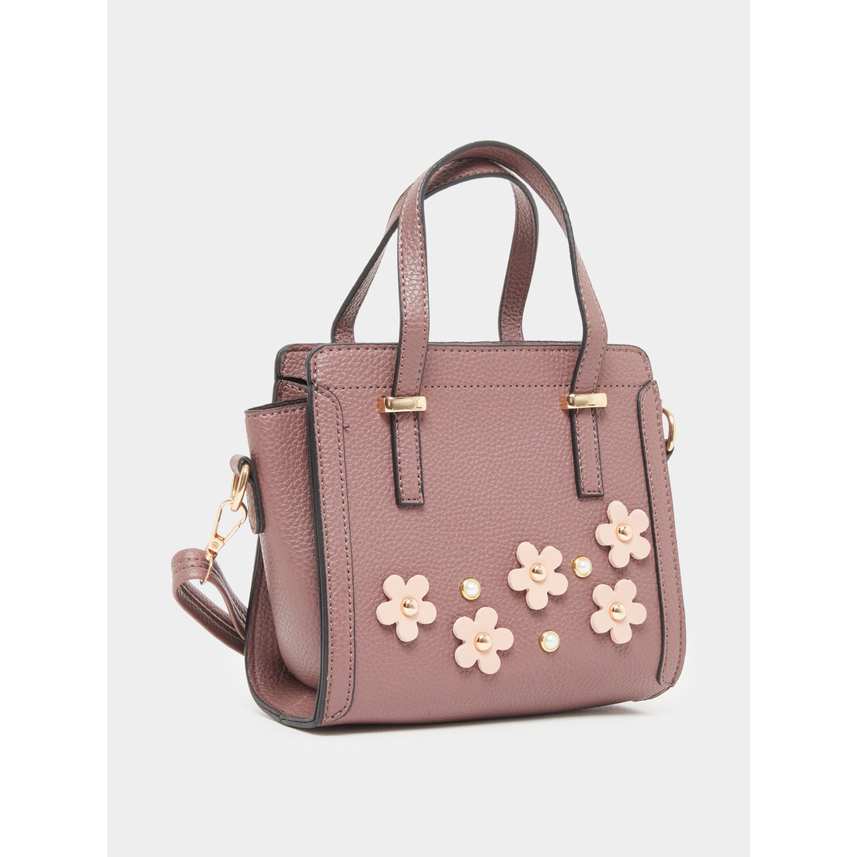 حقيبة يد بتفاصيل زهور لون بنية-women-bagsandwallets-handbags-image-1