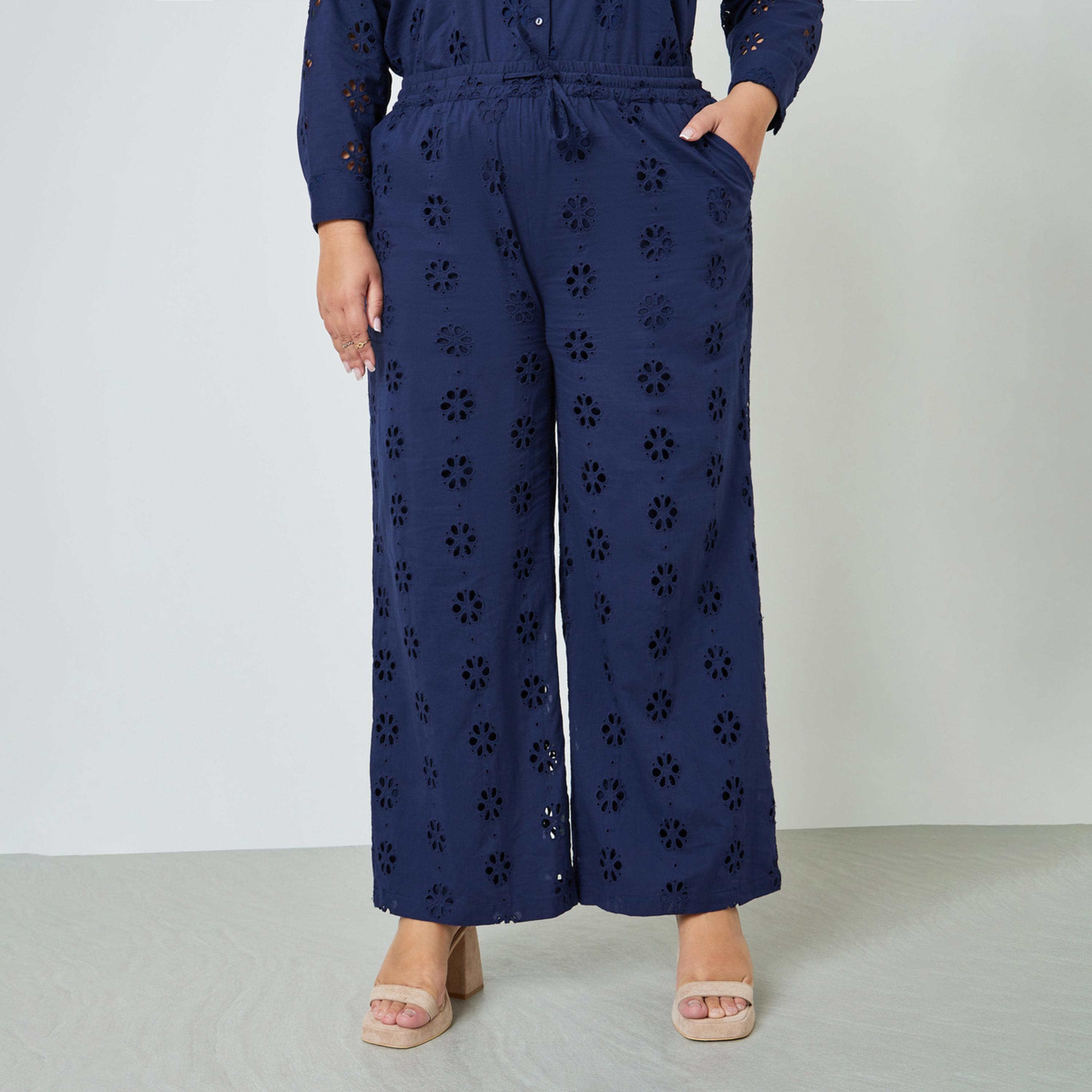 Styli Plus Size Schiffli Pants with Side Pocket-women-clothing-bottoms-joggers-image-1