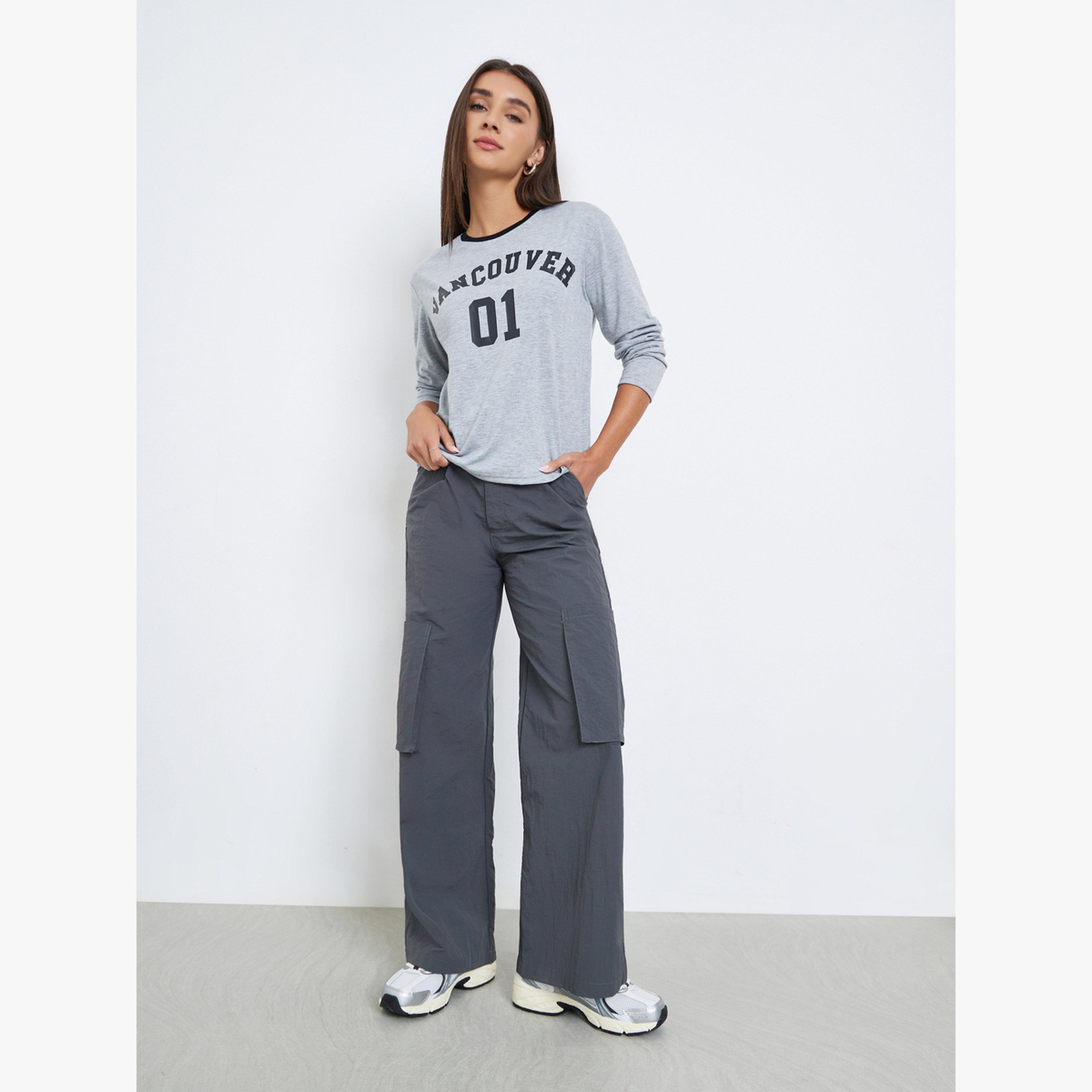 Styli Grey Slogan Print Long Sleeve T-Shirt-women-clothing-tshirts-image-2