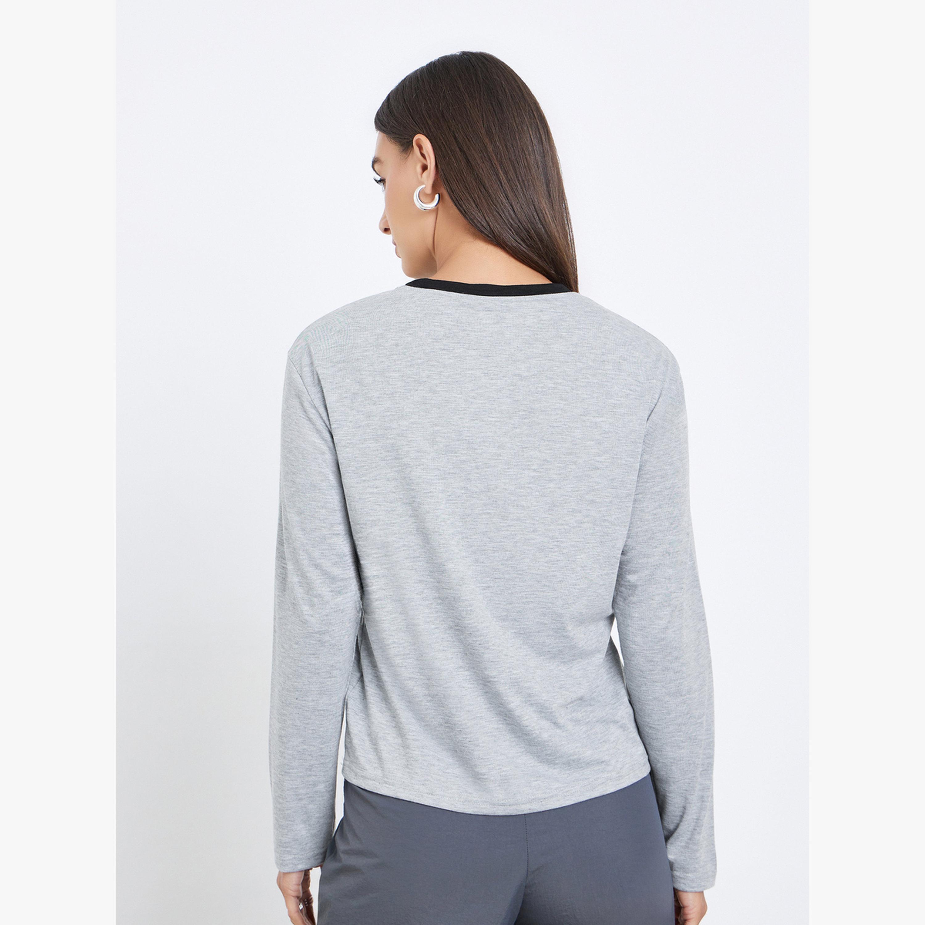 تيشيرت بطبعة كتابة وأكمام طويلة-women-clothing-tshirts-image-5