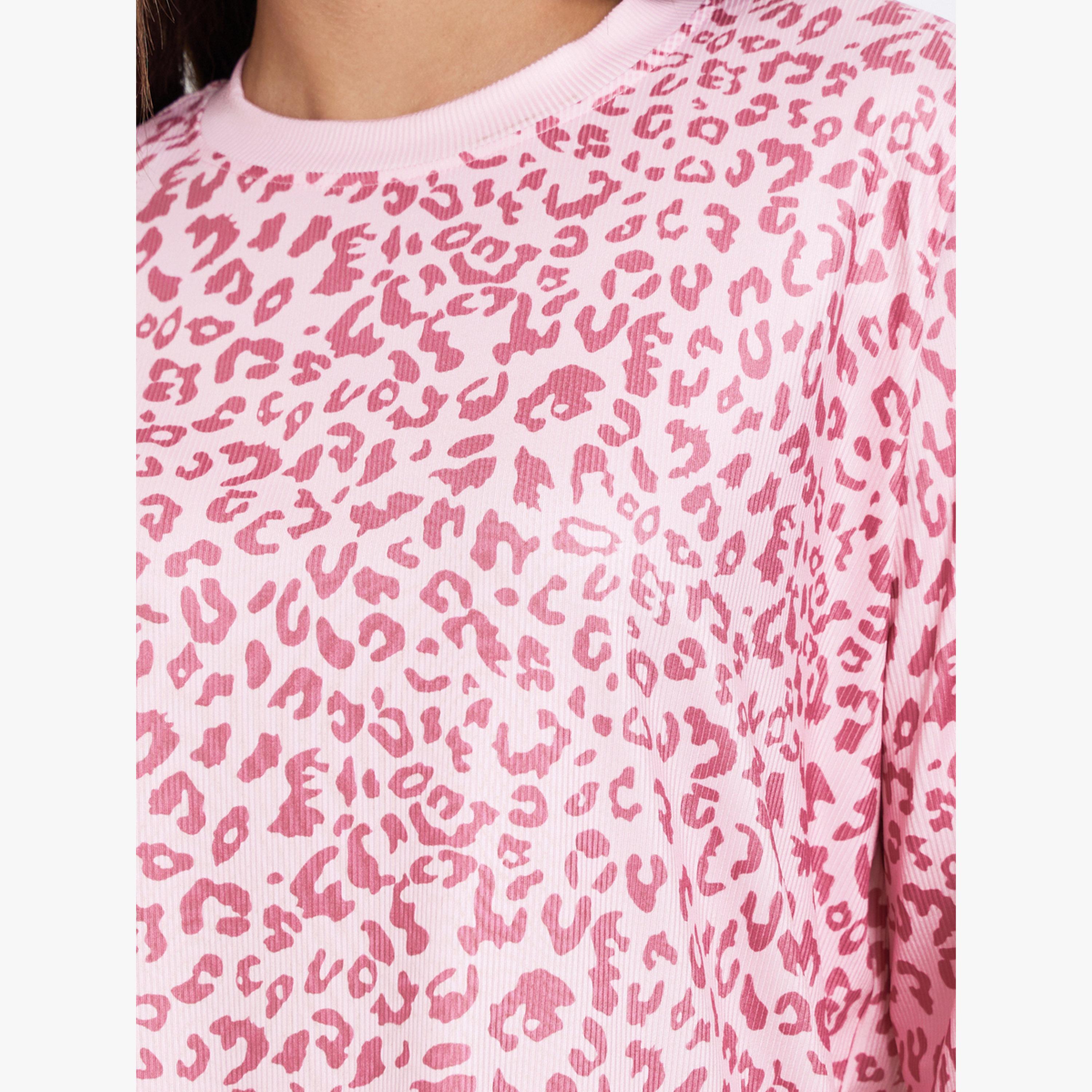 Styli Pink Leopard Print Long Sleeve T-Shirt-women-clothing-tshirts-image-3