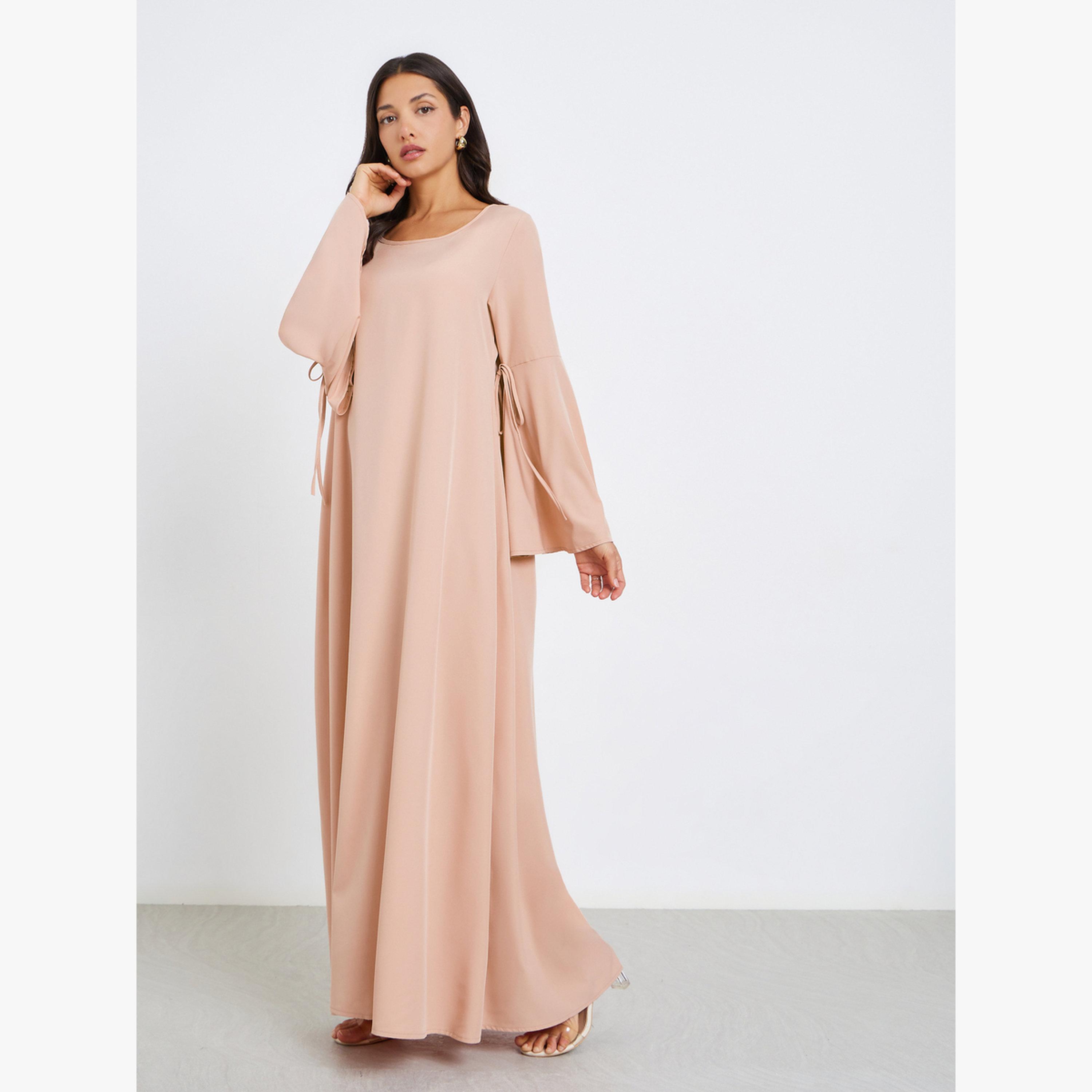 جلابية بحافة واسعة وتفاصيل ربط-women-arabicclothing-jalabiyas-image-1