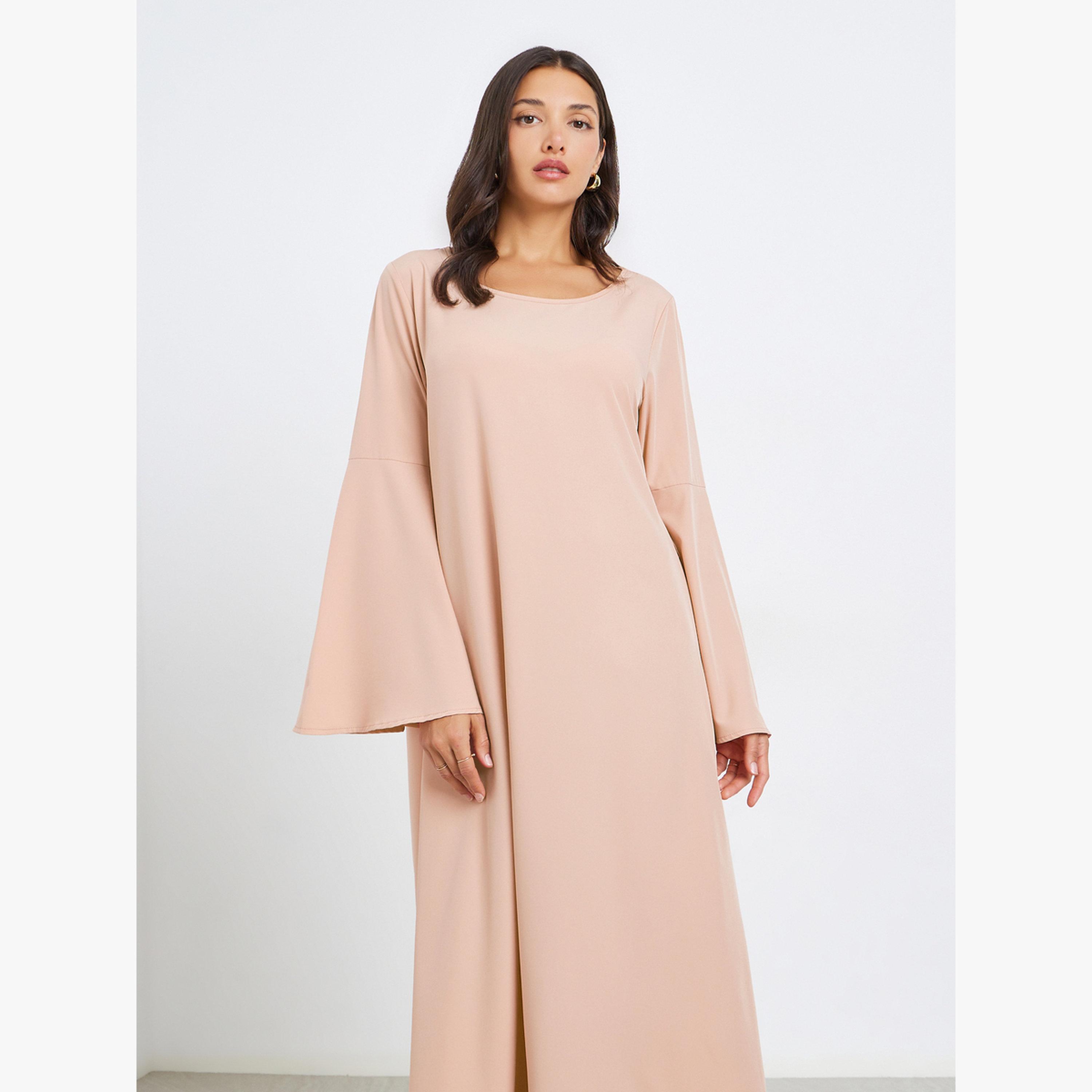 جلابية بحافة واسعة وتفاصيل ربط-women-arabicclothing-jalabiyas-image-2