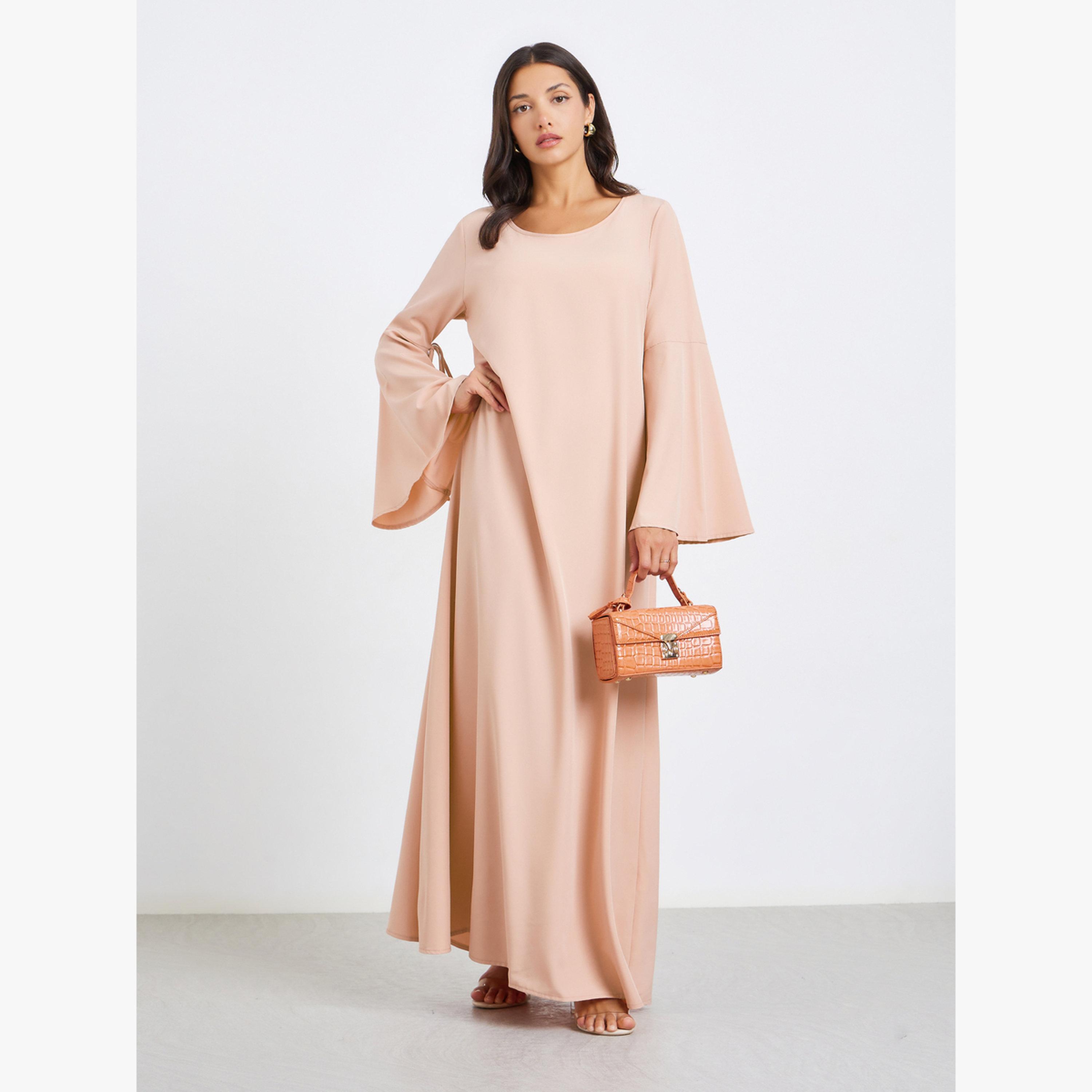 جلابية بحافة واسعة وتفاصيل ربط-women-arabicclothing-jalabiyas-image-3