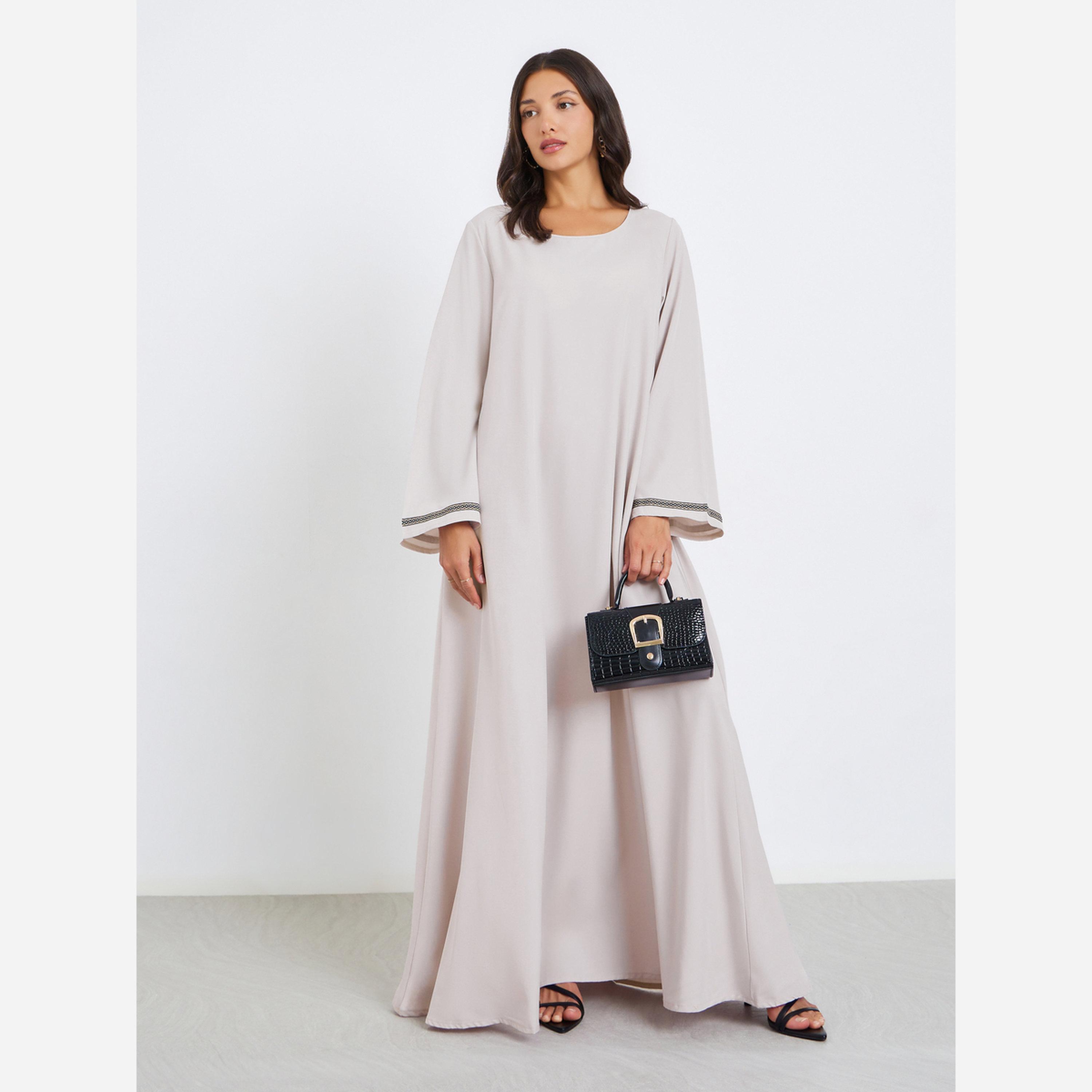 ستايلي - جلابية لون بيج تصميم A مزينة بالدانتيل-women-arabicclothing-jalabiyas-image-1
