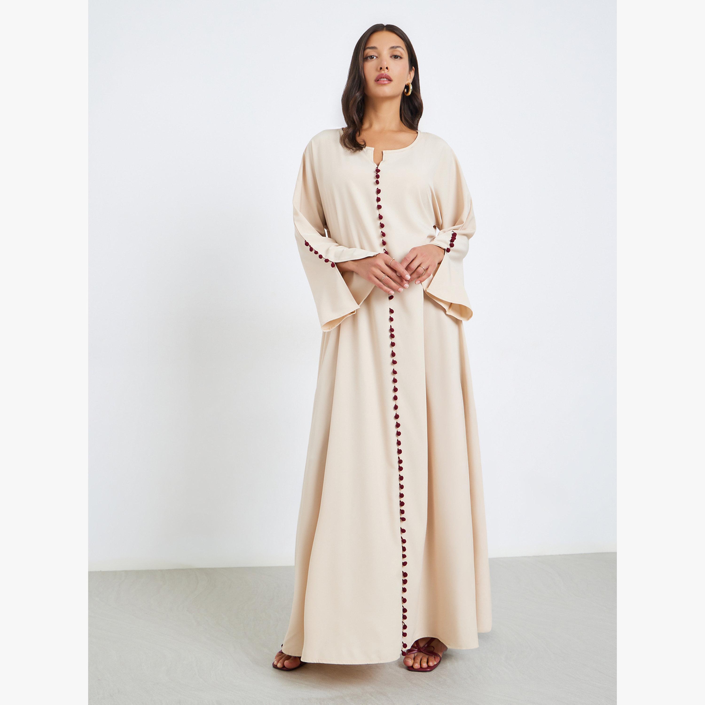 عباية بتفاصيل كرات بوم بوم-women-arabicclothing-jalabiyas-image-1