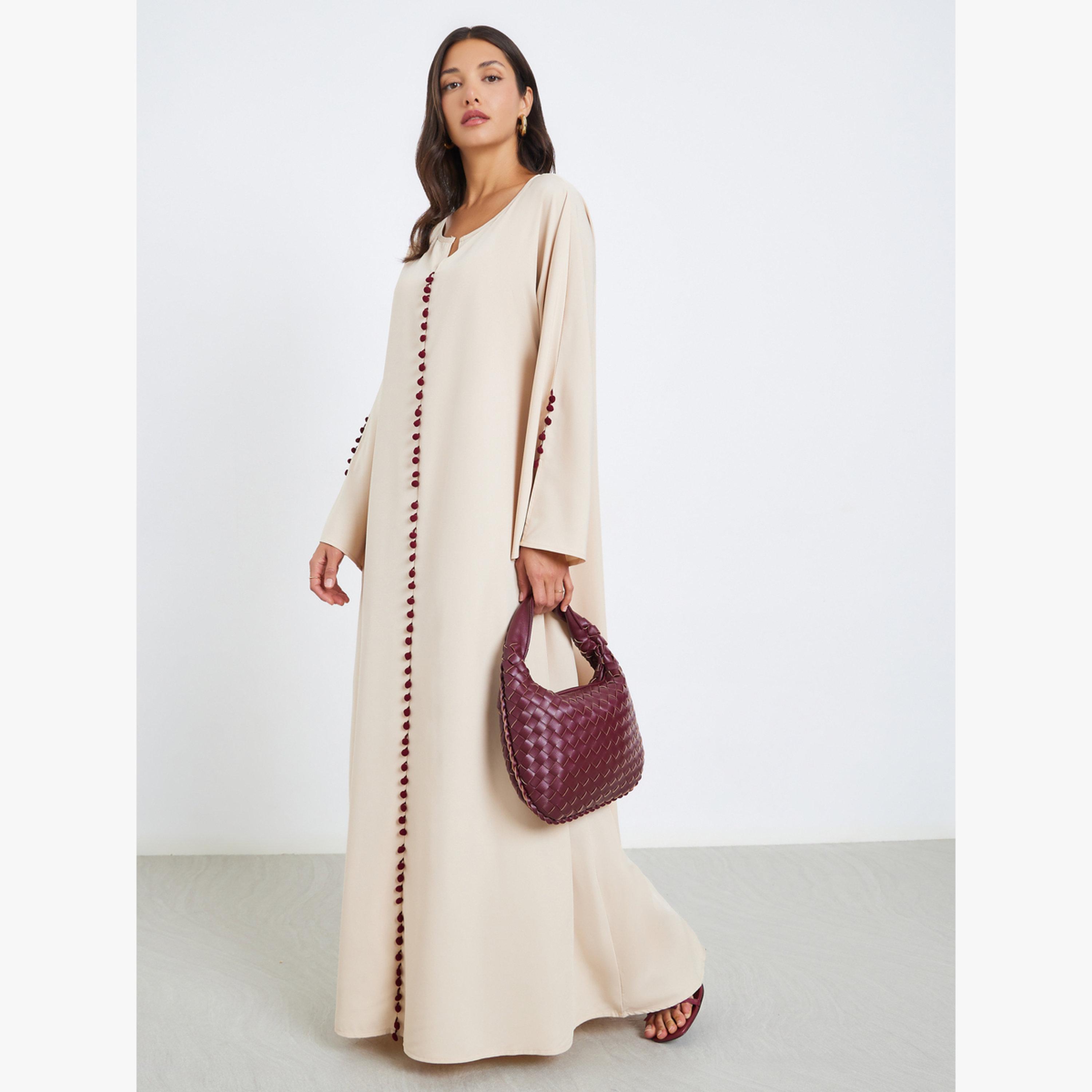 عباية بتفاصيل كرات بوم بوم-women-arabicclothing-jalabiyas-image-2