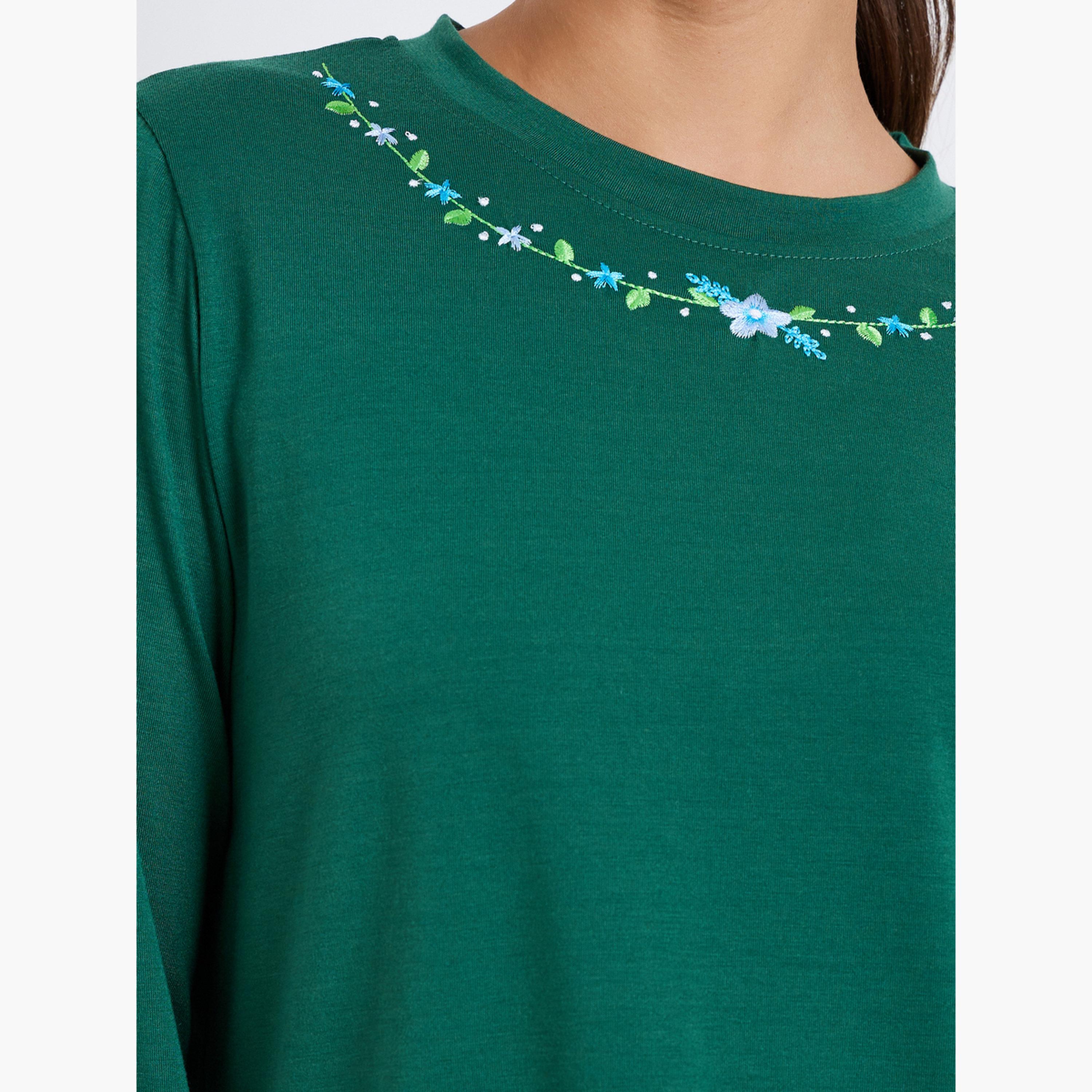 Styli Women Round Neck T-Shirt with Embroidered-women-clothing-tshirts-image-3