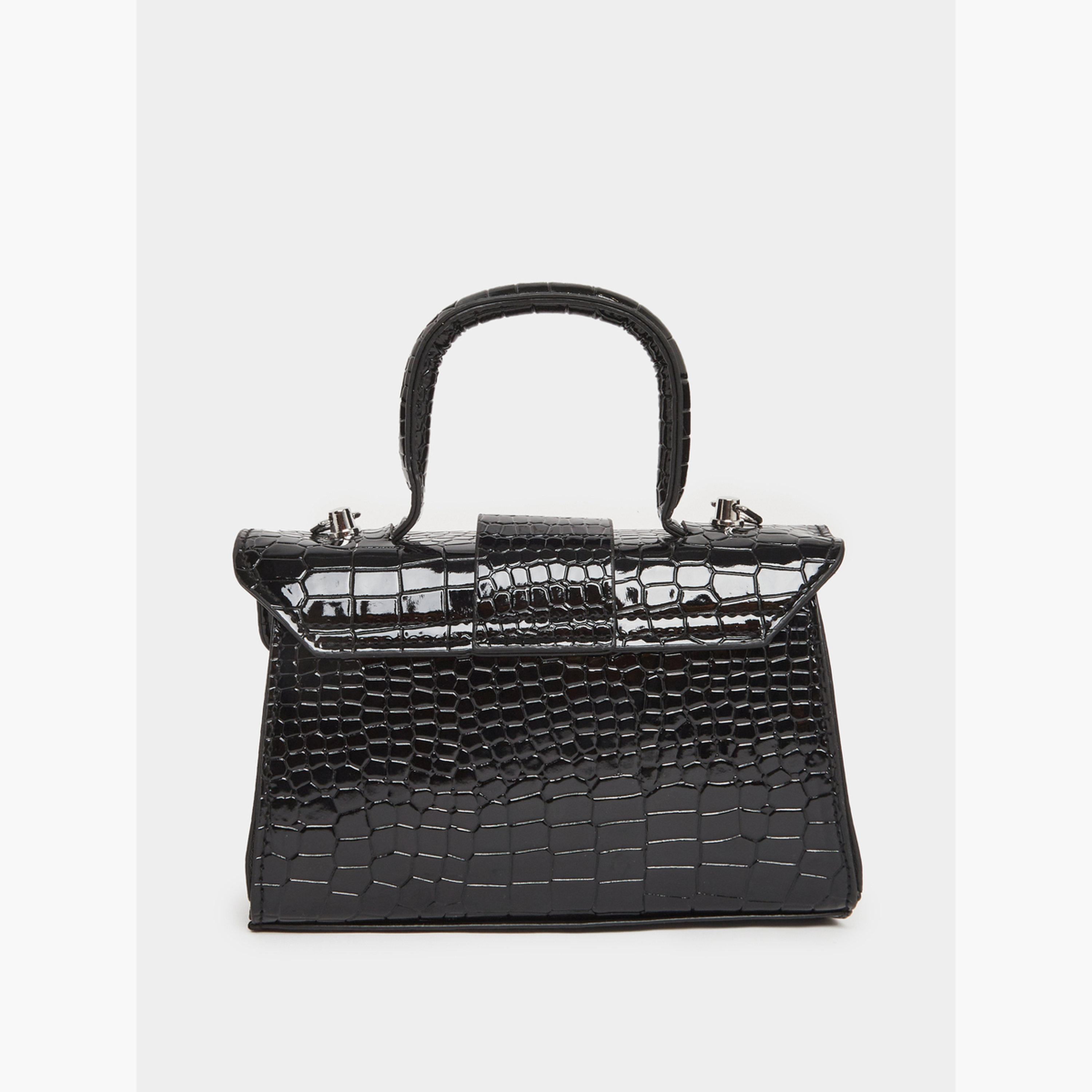 Styli Black Croc-Effect Satchel Bag with Chain-women-bagsandwallets-handbags-image-3