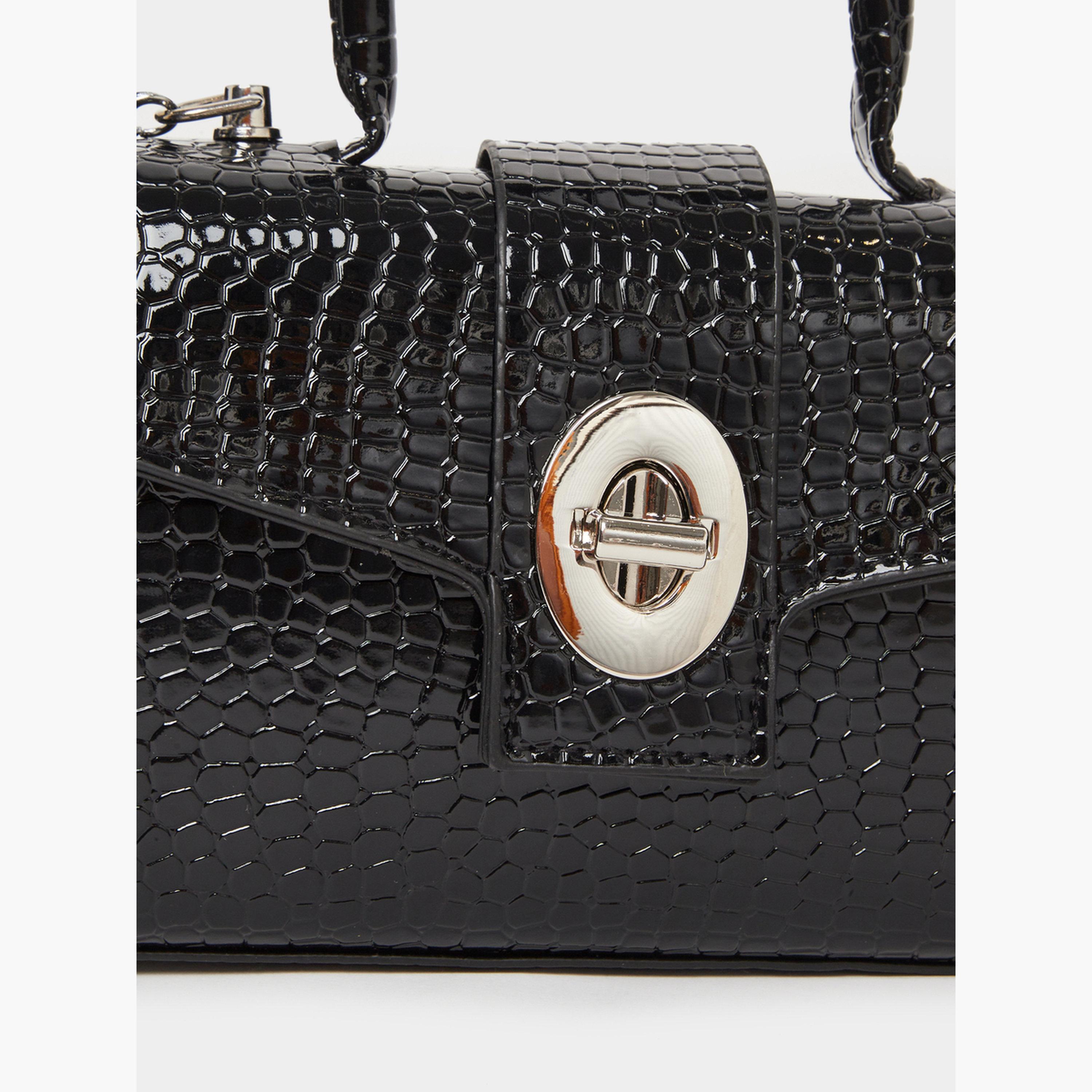 Styli Black Croc-Effect Satchel Bag with Chain-women-bagsandwallets-handbags-image-4