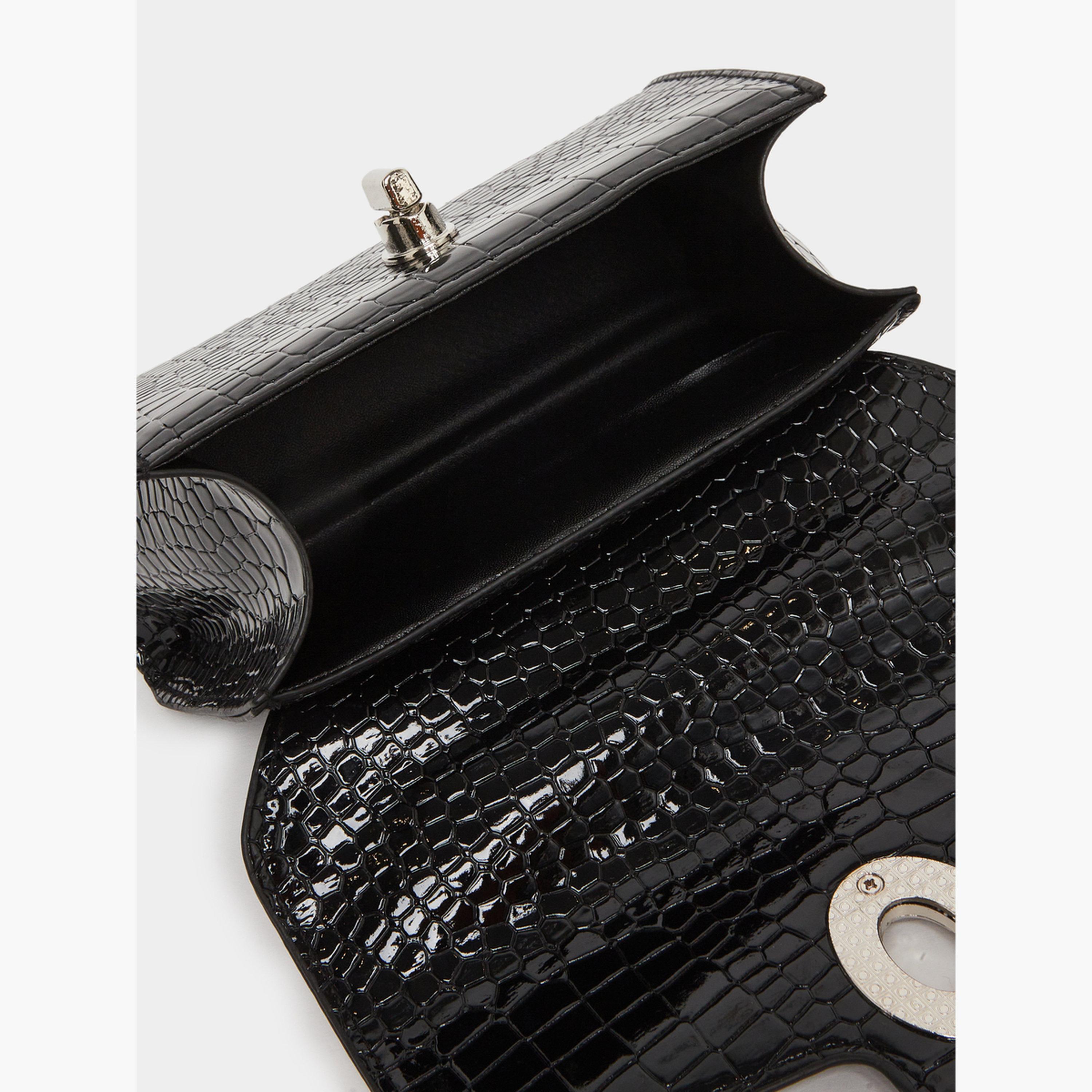 Styli Black Croc-Effect Satchel Bag with Chain-women-bagsandwallets-handbags-image-5