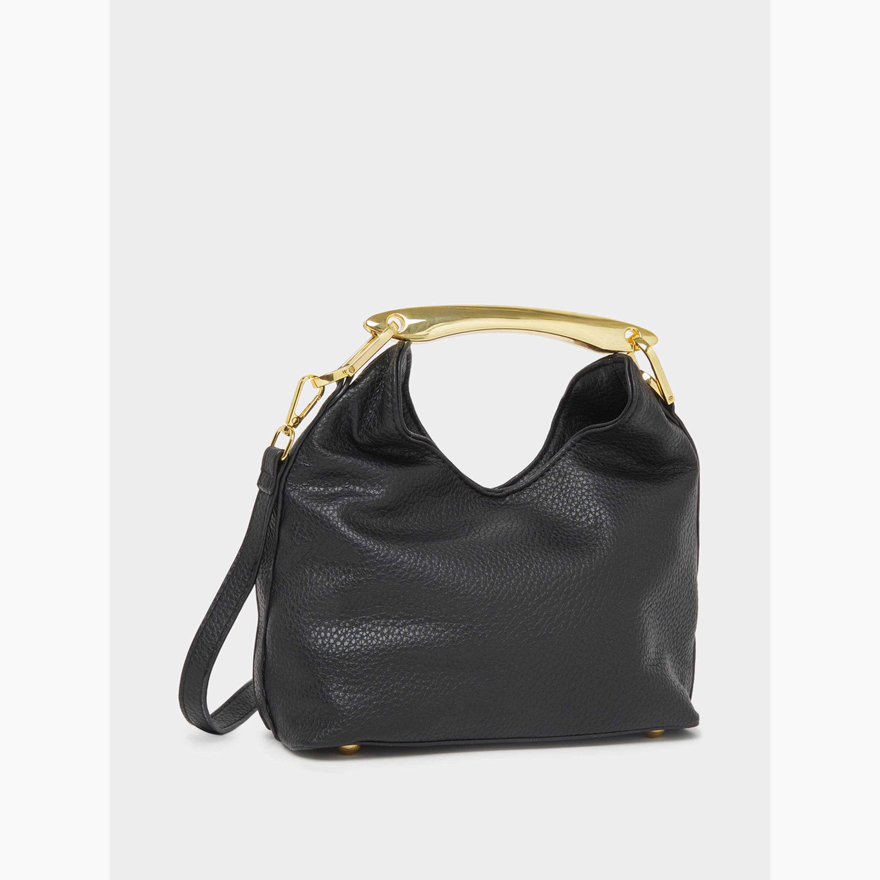 Styli Black Leather Hobo Bag with Gold Handle-women-bagsandwallets-handbags-image-1