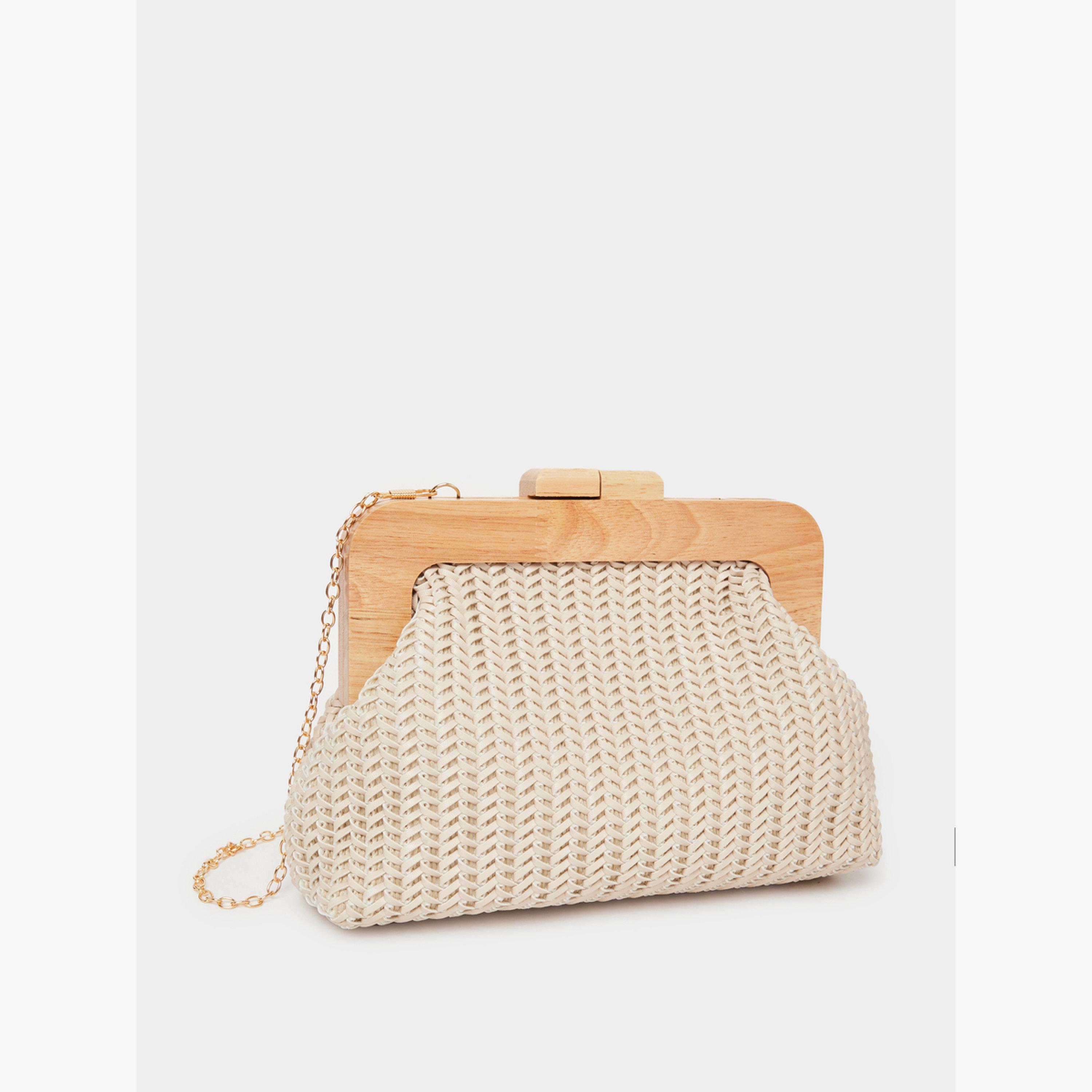 حقيبة كلاتش منسوجة بإطار خشبي-women-bagsandwallets-handbags-image-1
