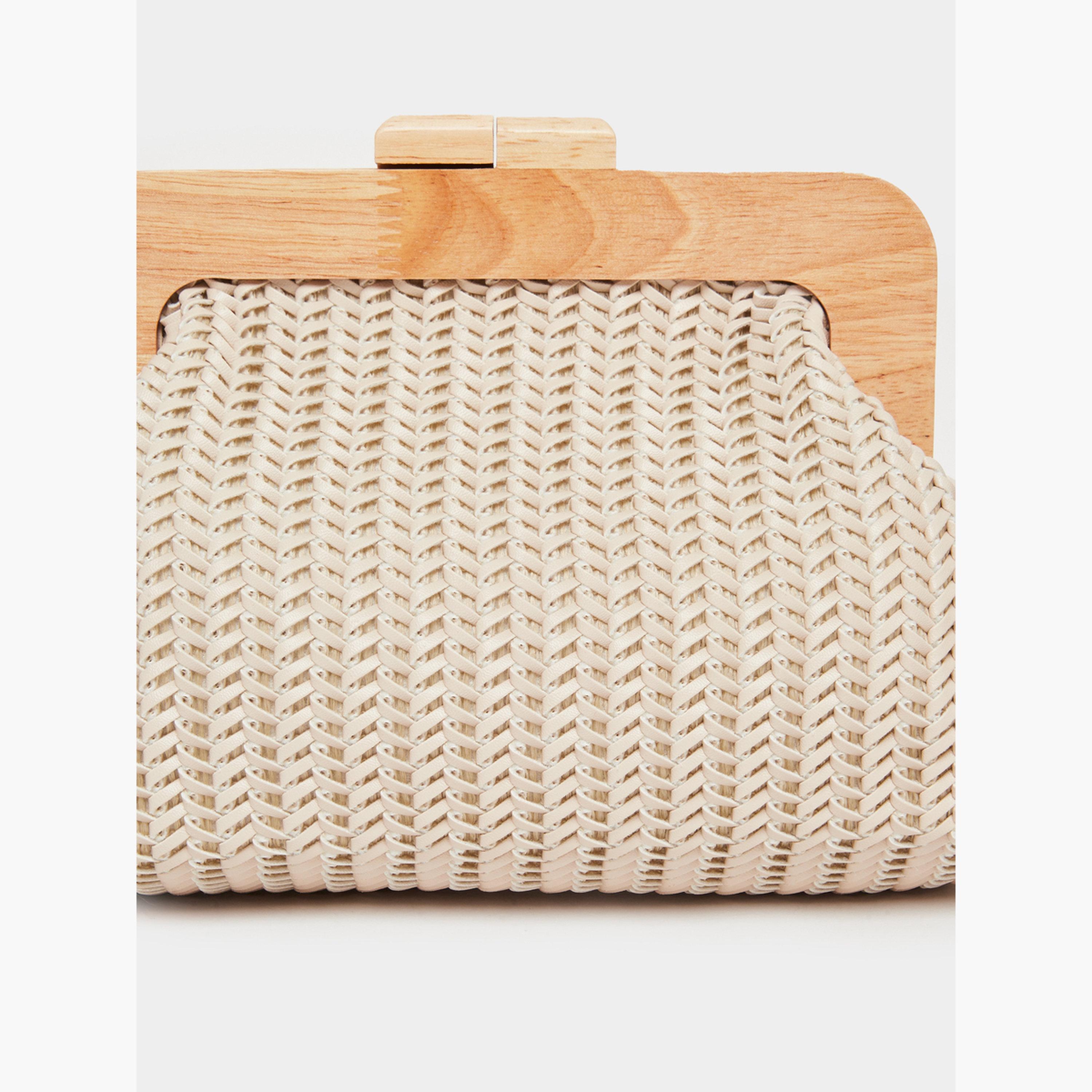 Styli Beige Woven Clutch with Wooden Frame-women-bagsandwallets-handbags-image-4