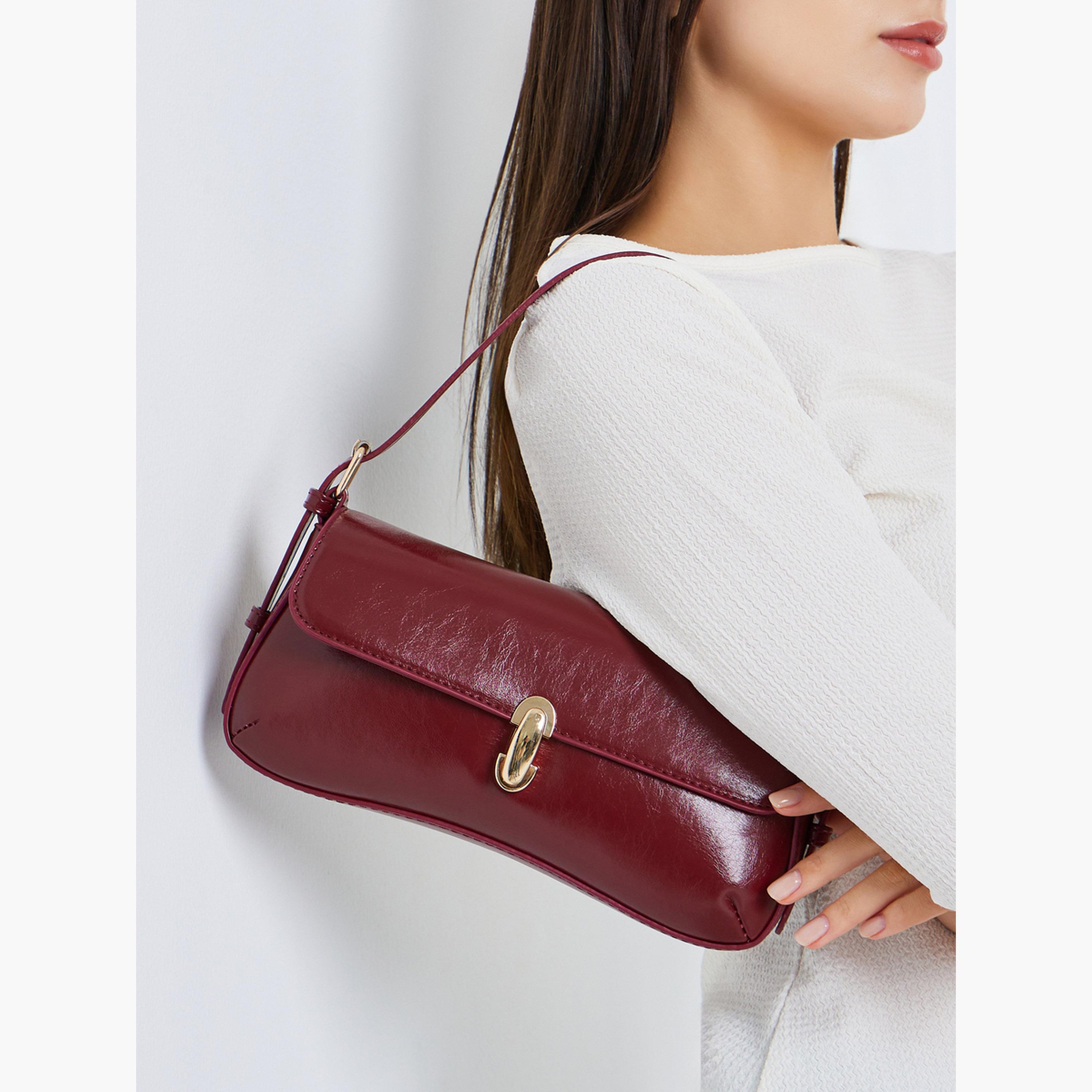 Styli Burgundy Leather Baguette Shoulder Bag-women-bagsandwallets-handbags-image-2