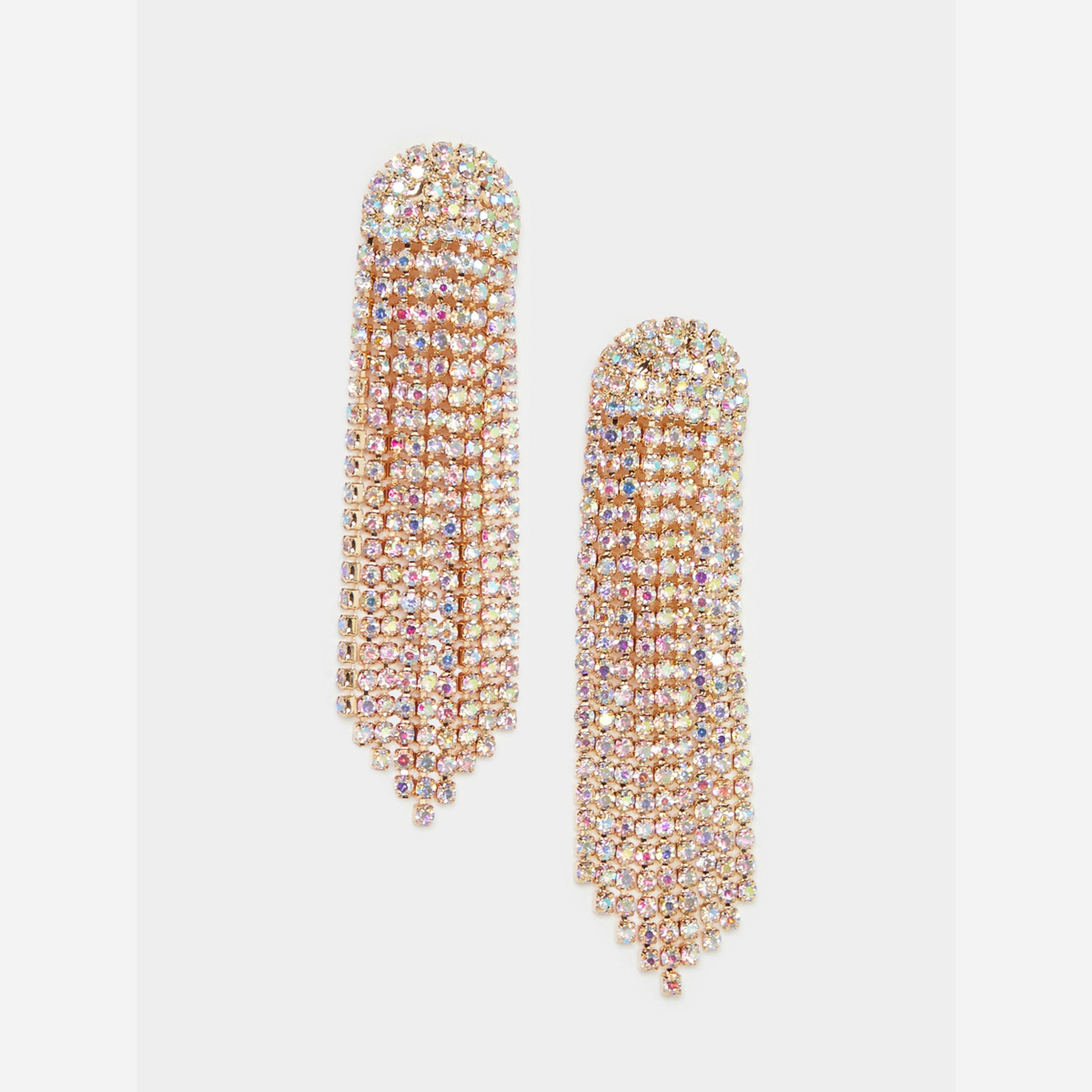 Styli Gold Crystal Fringe Dangle Earrings-women-watchesandjewellery-jewellery-earrings-image-1