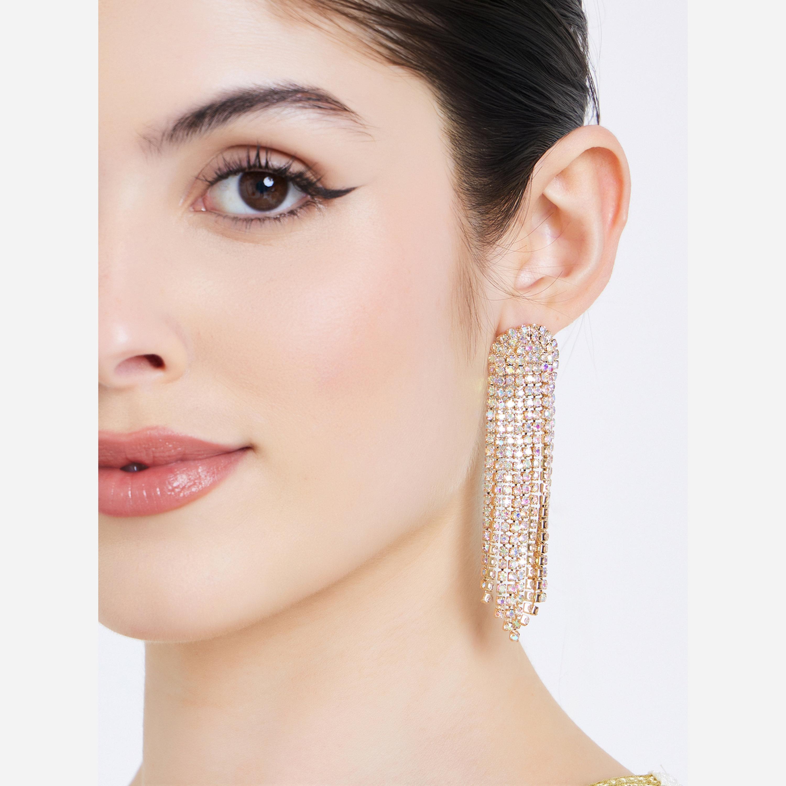 ستايلي - أقراط متدلية بشراشيب من الكريستال الذهبي-women-watchesandjewellery-jewellery-earrings-image-2