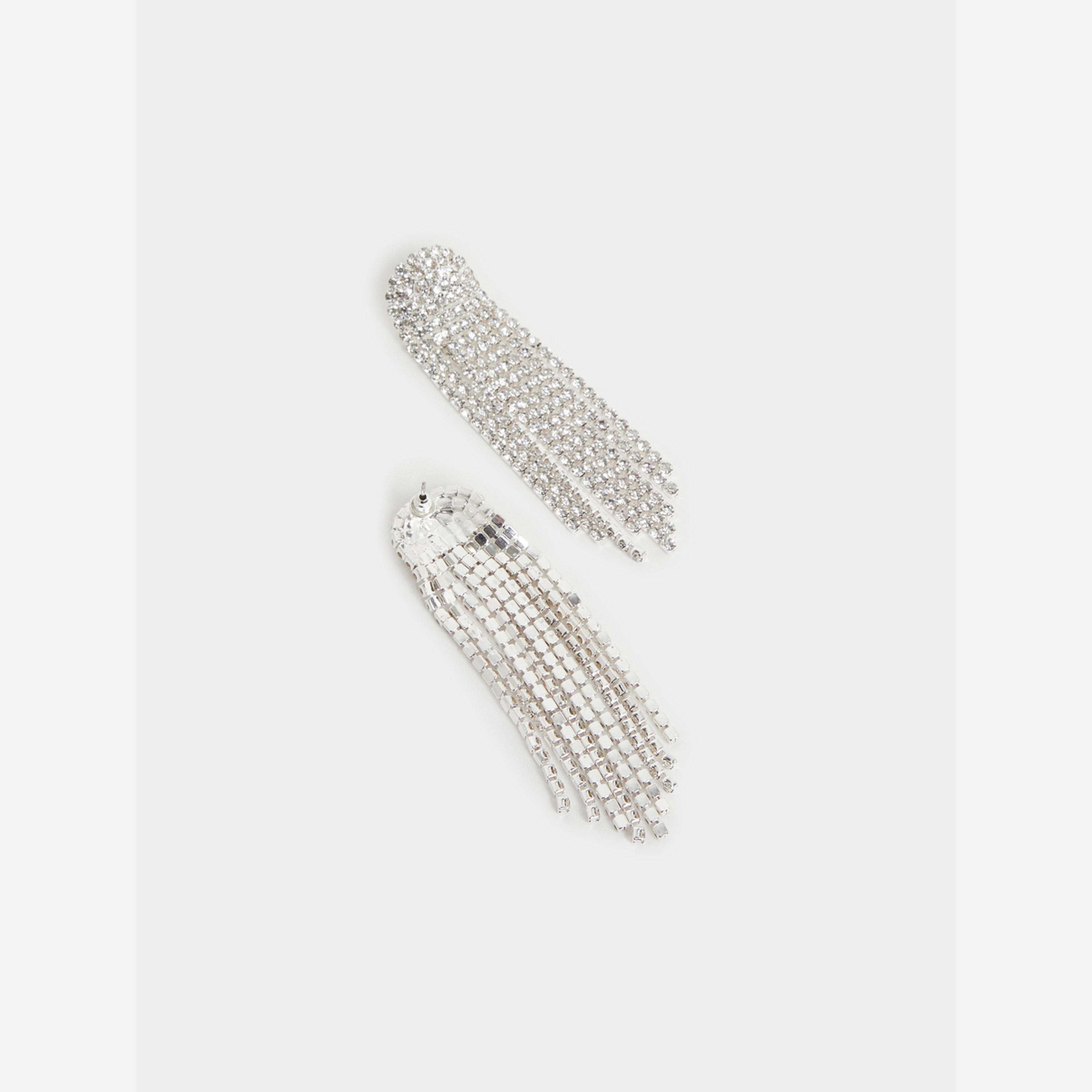 Styli Silver Crystal Fringe Dangle Earrings-women-watchesandjewellery-jewellery-earrings-image-2