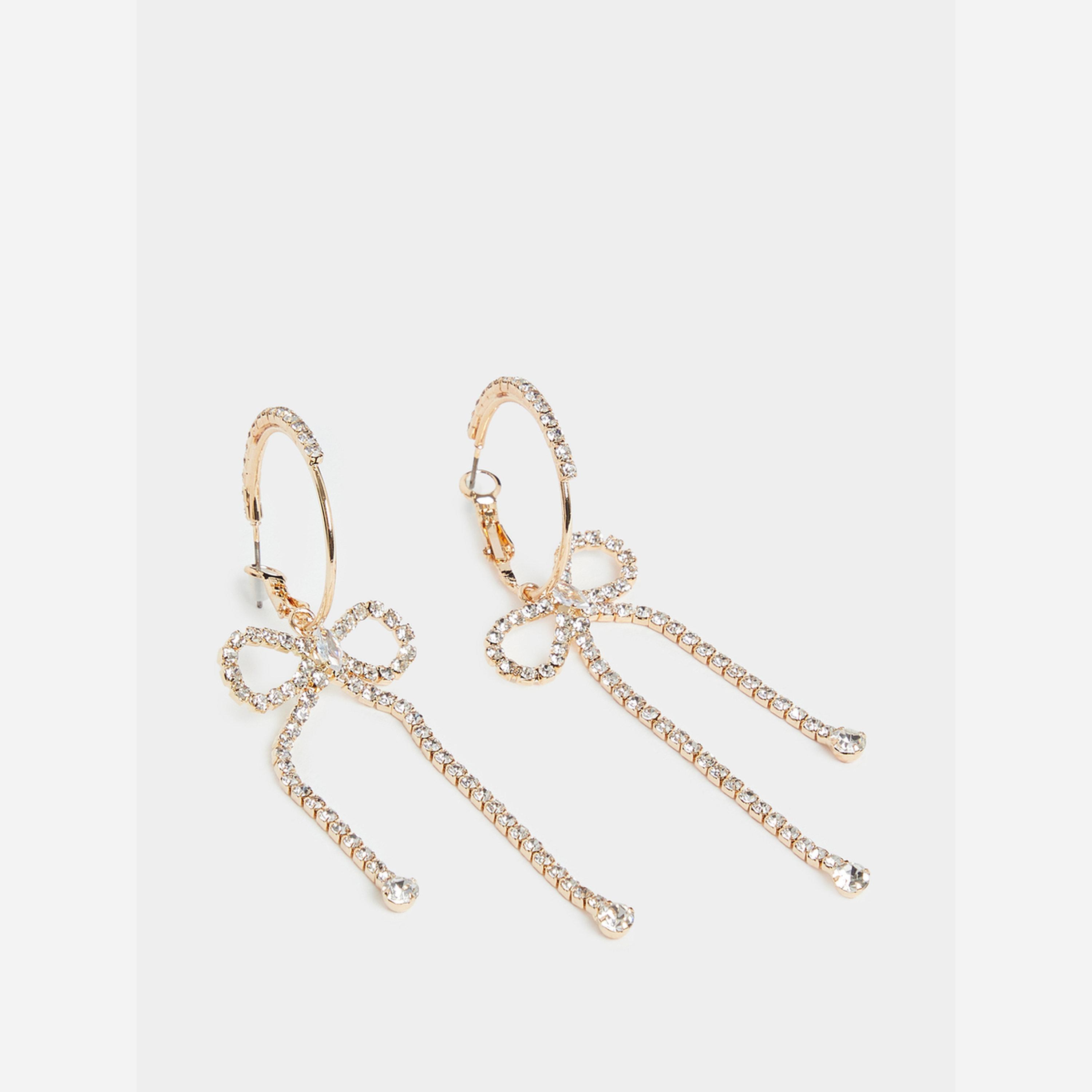 Styli Gold Bow Dangle Earrings-women-watchesandjewellery-jewellery-earrings-image-1