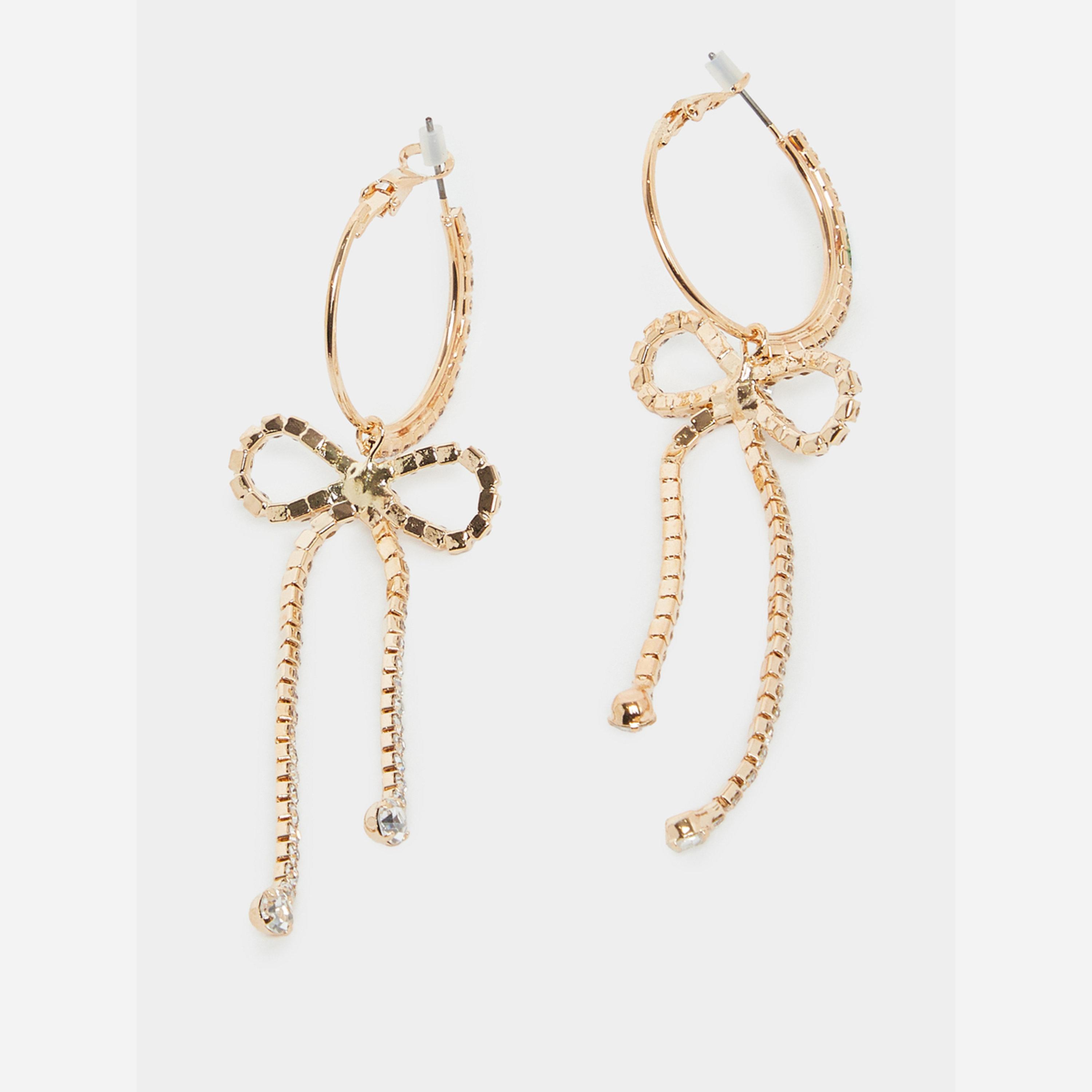 Styli Gold Bow Dangle Earrings-women-watchesandjewellery-jewellery-earrings-image-2