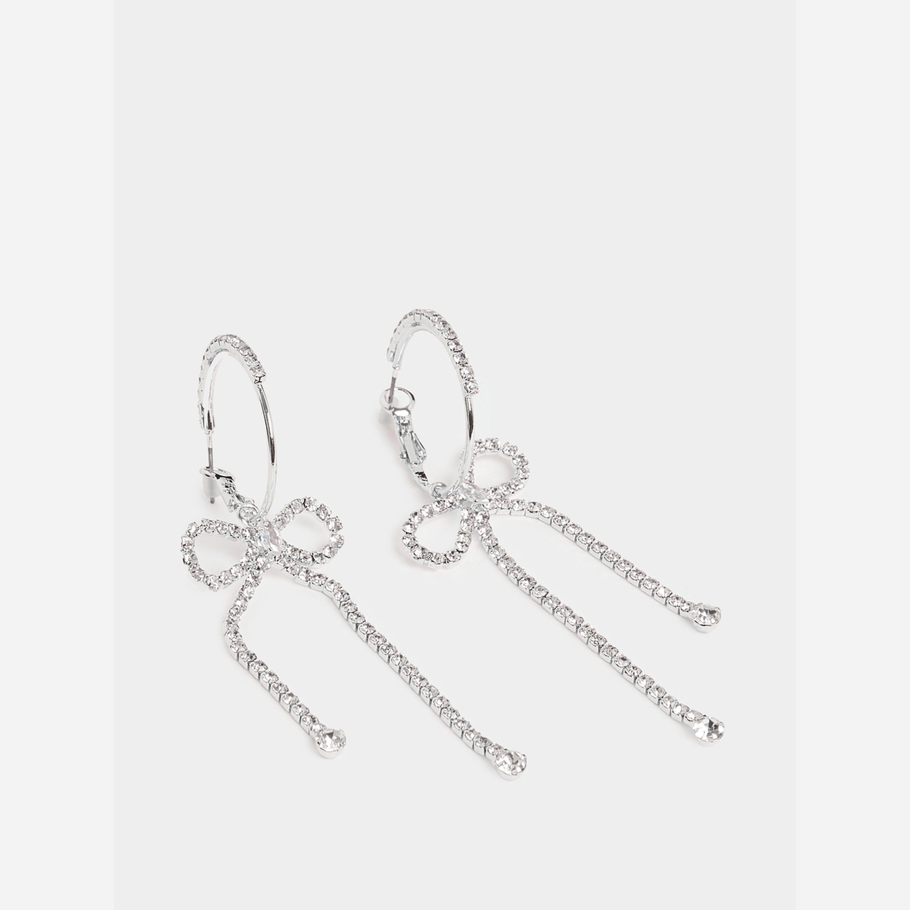 ستايلي - أقراط متدلية على شكل فيونكة فضية-women-watchesandjewellery-jewellery-earrings-image-1