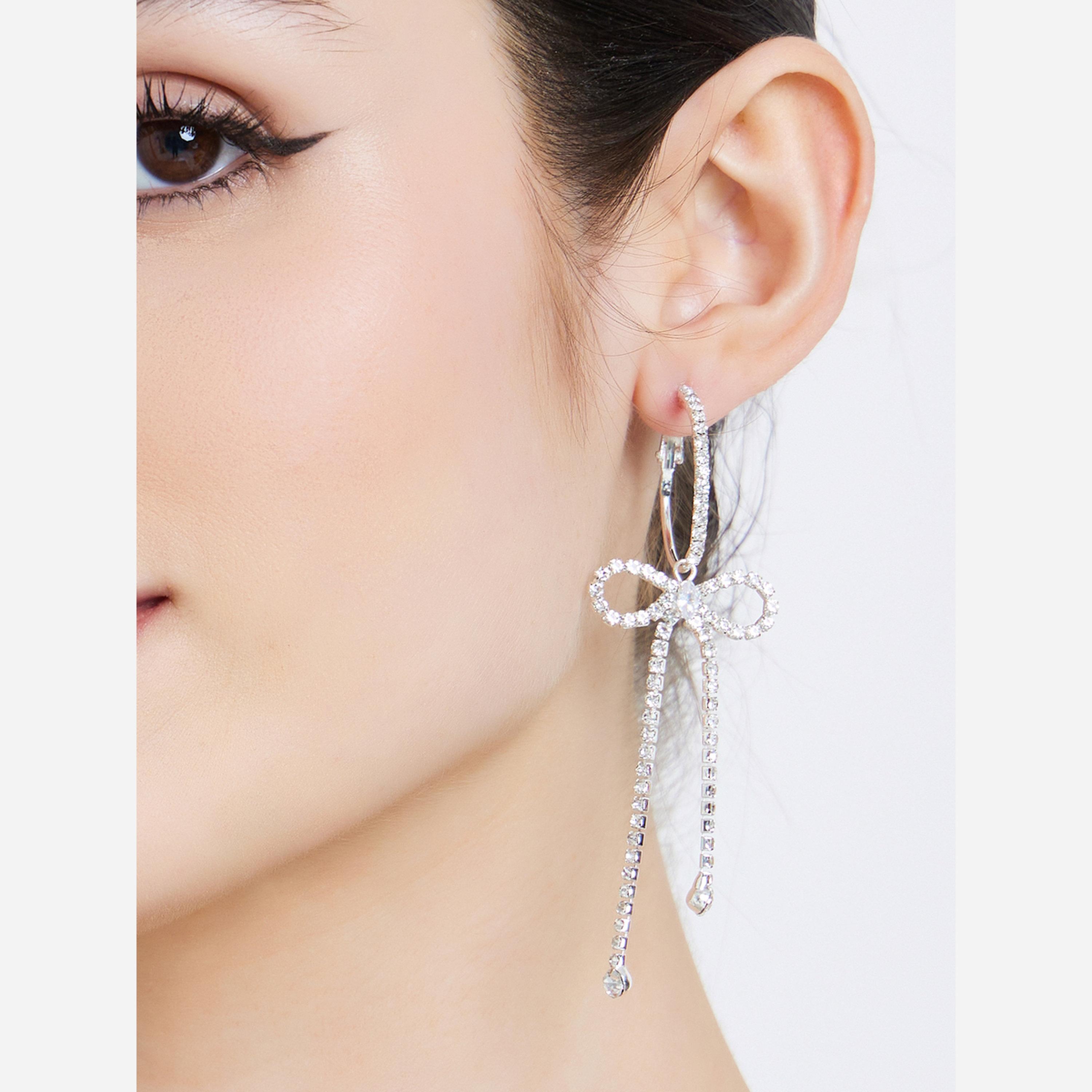 ستايلي - أقراط متدلية على شكل فيونكة فضية-women-watchesandjewellery-jewellery-earrings-image-2