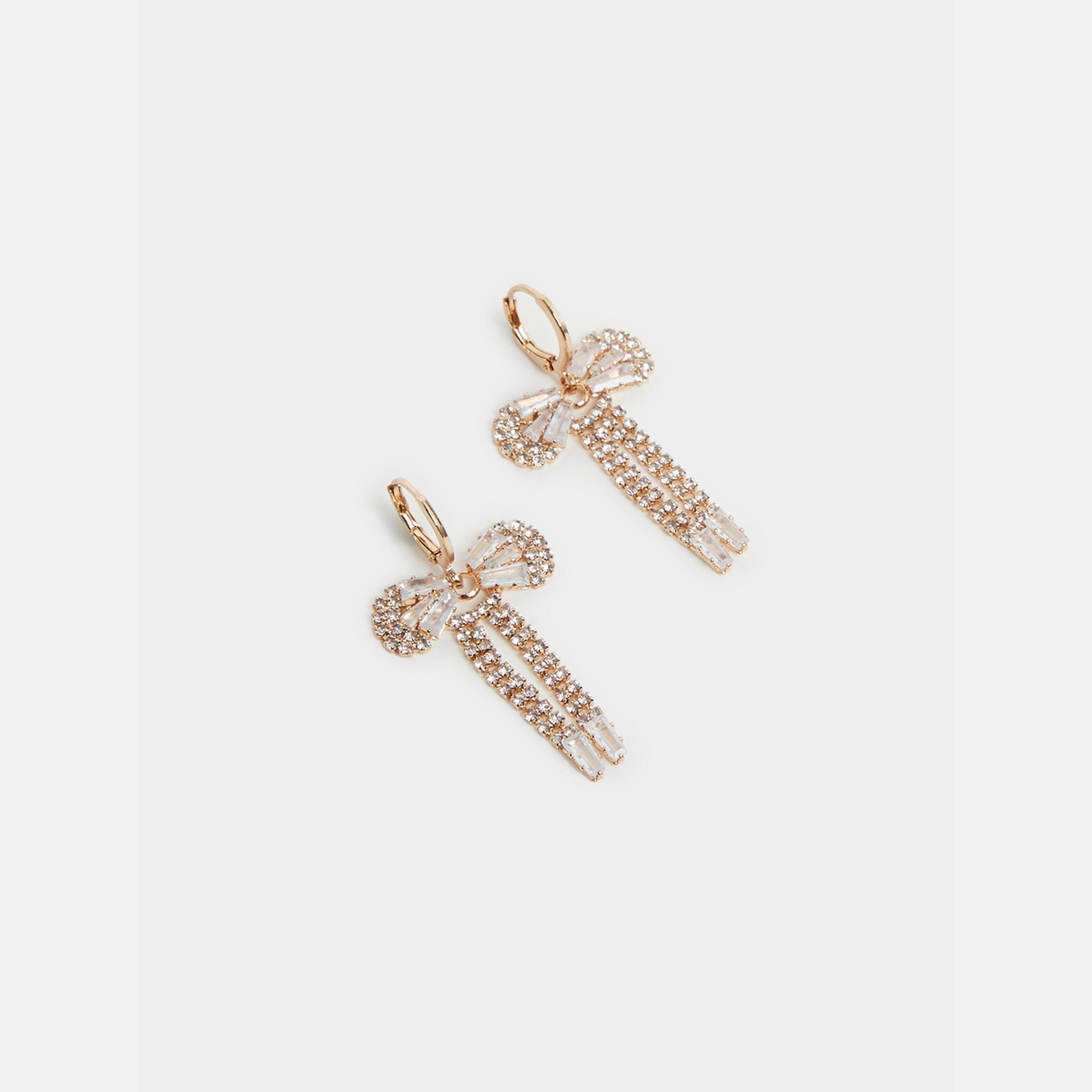 Styli Gold Bow Diamante Dangle Earrings-women-watchesandjewellery-jewellery-earrings-image-1