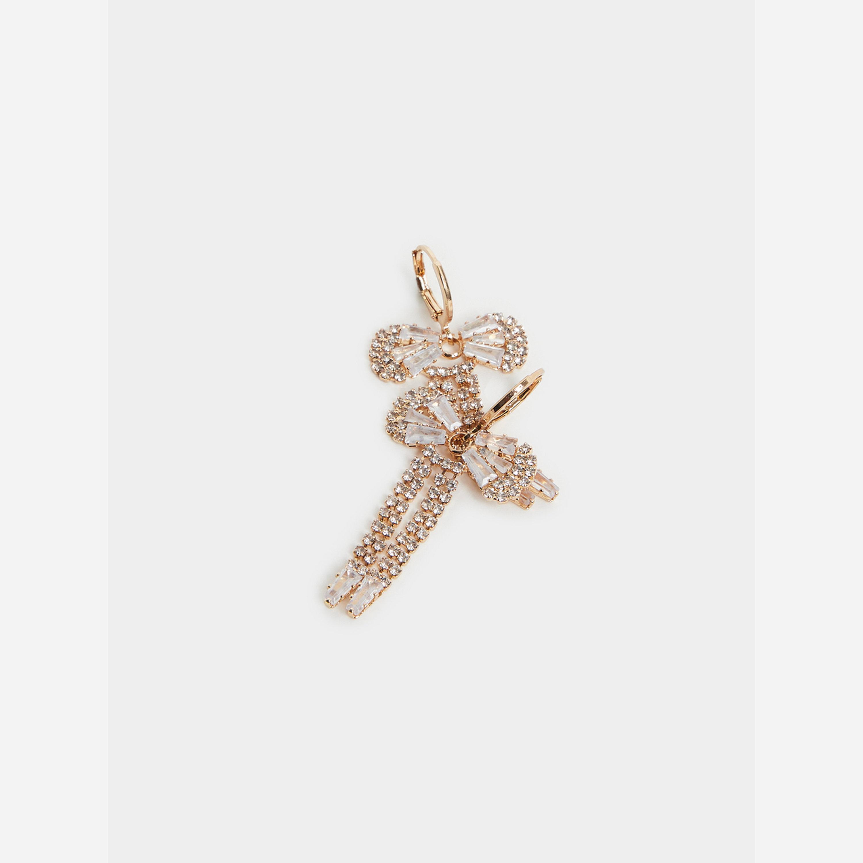 Styli Gold Bow Diamante Dangle Earrings-women-watchesandjewellery-jewellery-earrings-image-2