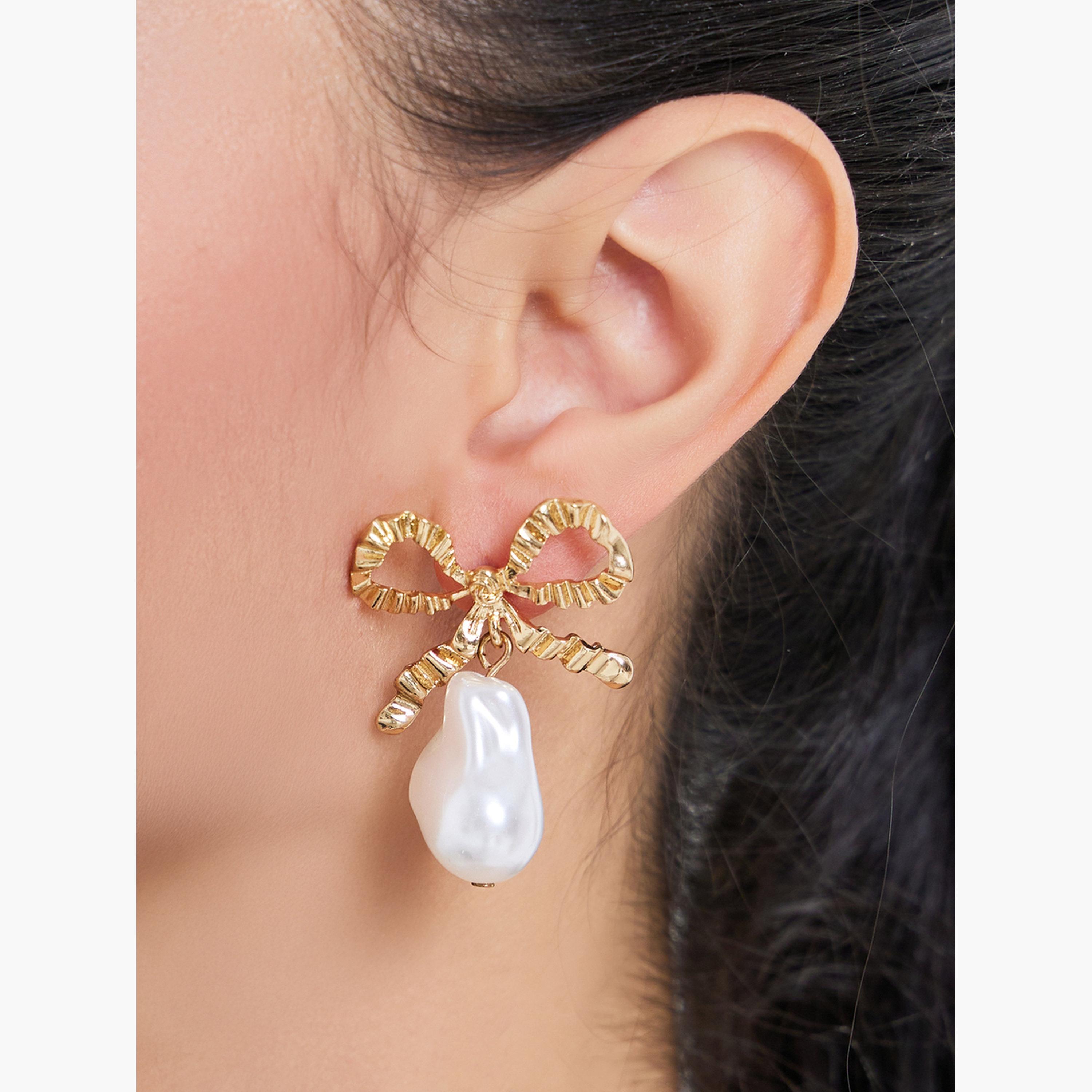 Styli Pearl Bow Earrings-women-watchesandjewellery-jewellery-earrings-image-2