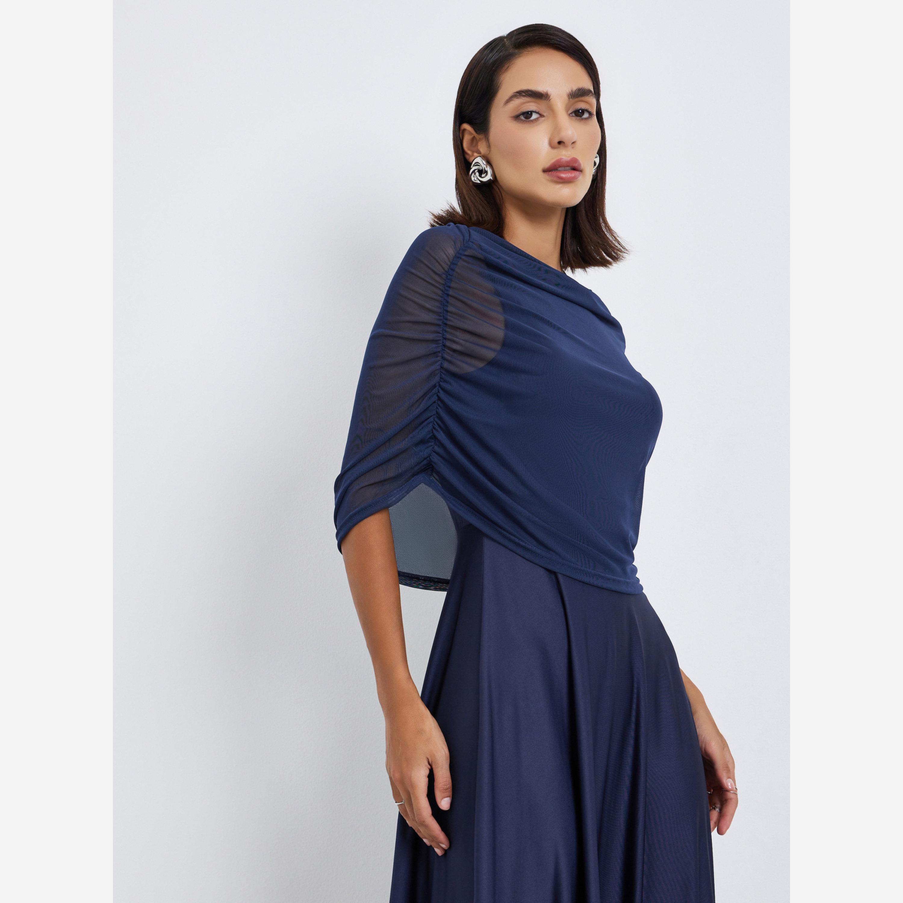 Styli Solid Different materials splicing fashion party MIDI Dress-women-clothing-dresses-image-2